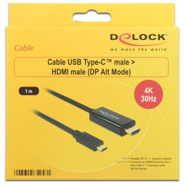 DeLOCK usb-c (male) > hdmi (male) (dp alt mode) kabel (zwart, 1 meter, 4k 30 hz)