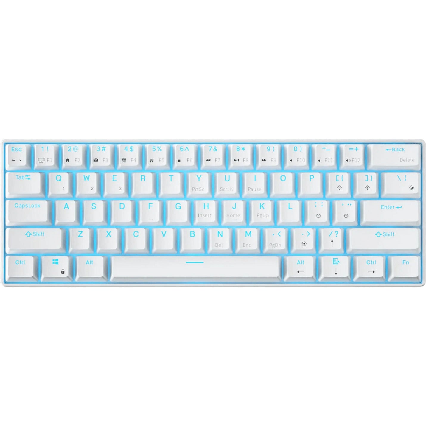 Royal Kludge RK61 draadloos mechanisch toetsenbord (Wit, US lay-out (QWERTY), 60%, Brown switch, RGB, Hot swap, 2.4 GHz | USB-C | Bluetooth)