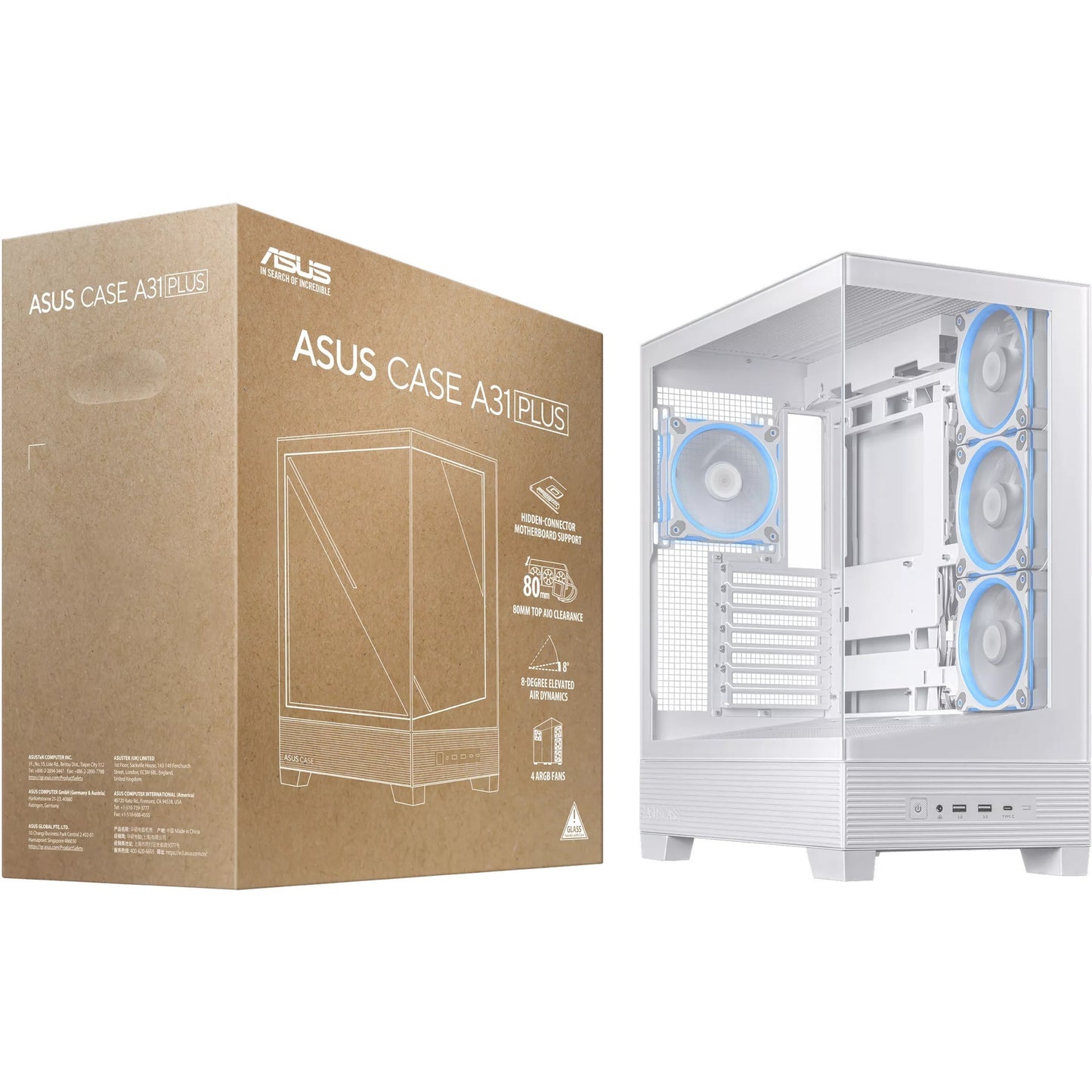 ASUS a31 plus midi tower behuizing (wit | 2x usb-a | 2x usb-c | tempered glass)