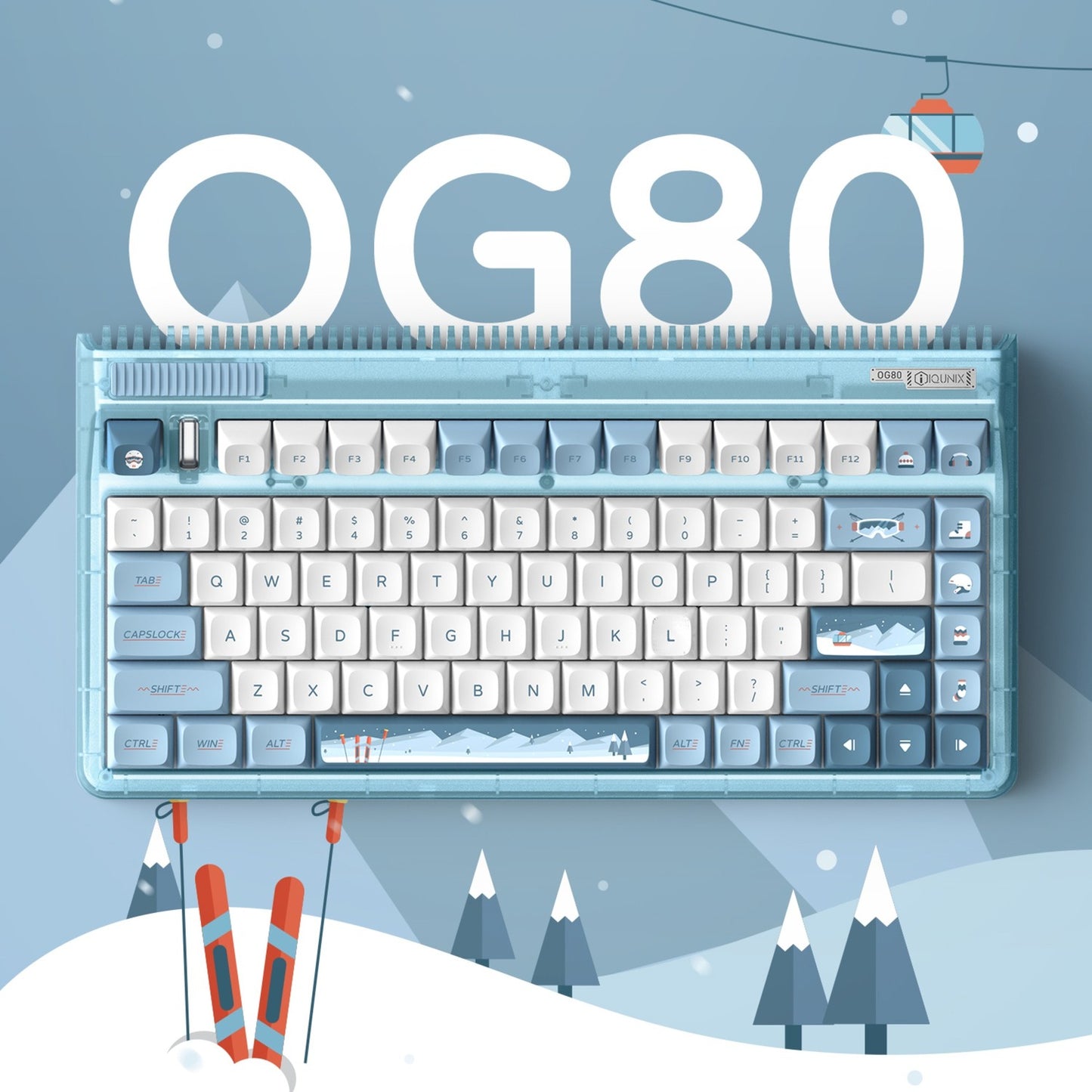 Iqunix OG80 Wintertide Wireless Mechanical Keyboard (Lichtblauw, US lay-out (QWERTY), Cherry MX Red, 80% (TKL), RGB leds, Hot-swappable, PBT, 2.4GHz | Bluetooth 5.1 | USB-C)