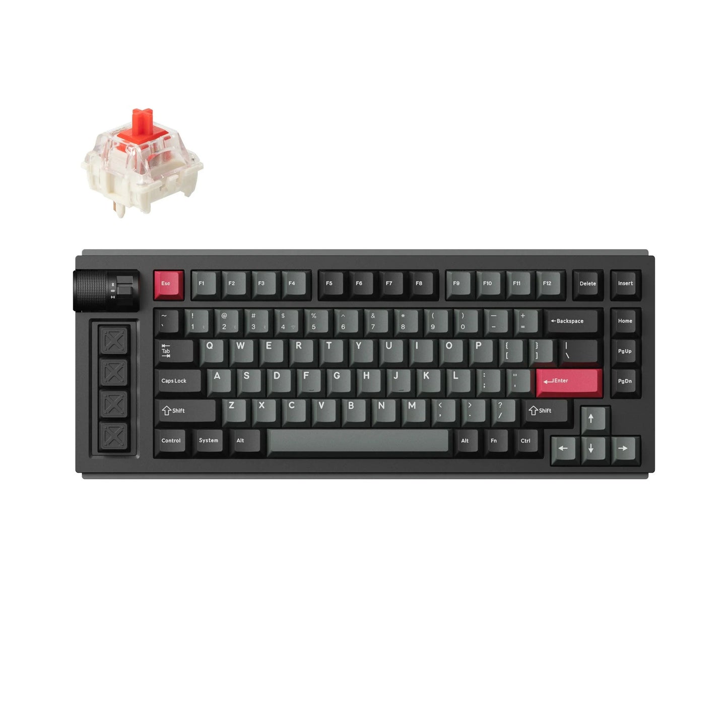 Lemokey L1-M1 RGB mechanisch toetsenbord (Zwart, US lay-out (QWERTY), Gateron Jupiter Red, 75%, RGB leds, Double-shot PBT, hot swap, 2.4 | Bluetooth | USB-C, Knob)