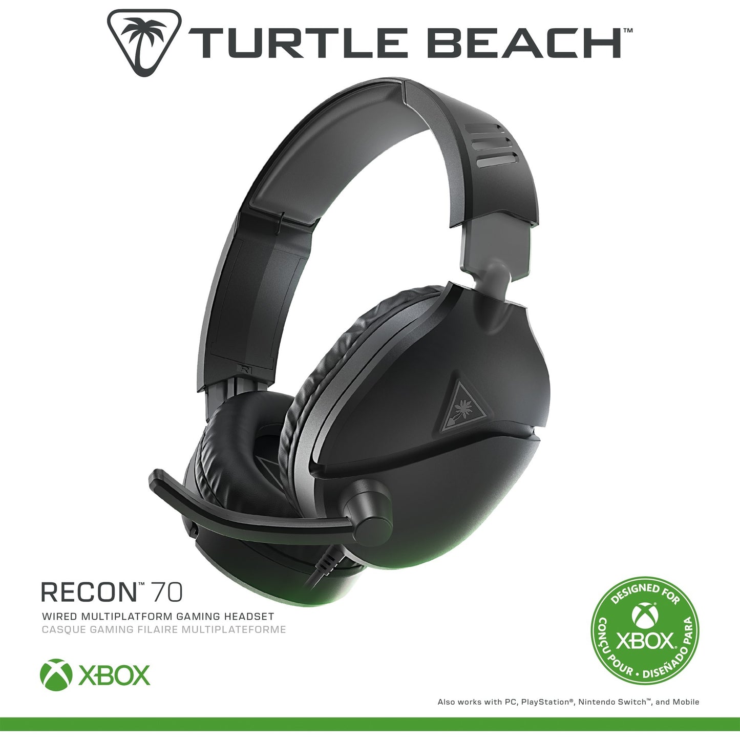 Turtle Beach ear force recon 70x black (2024) over-ear gaming headset (zwart, xbox series x|s, xbox one, ps4, ps5, switch, pc, mobile)