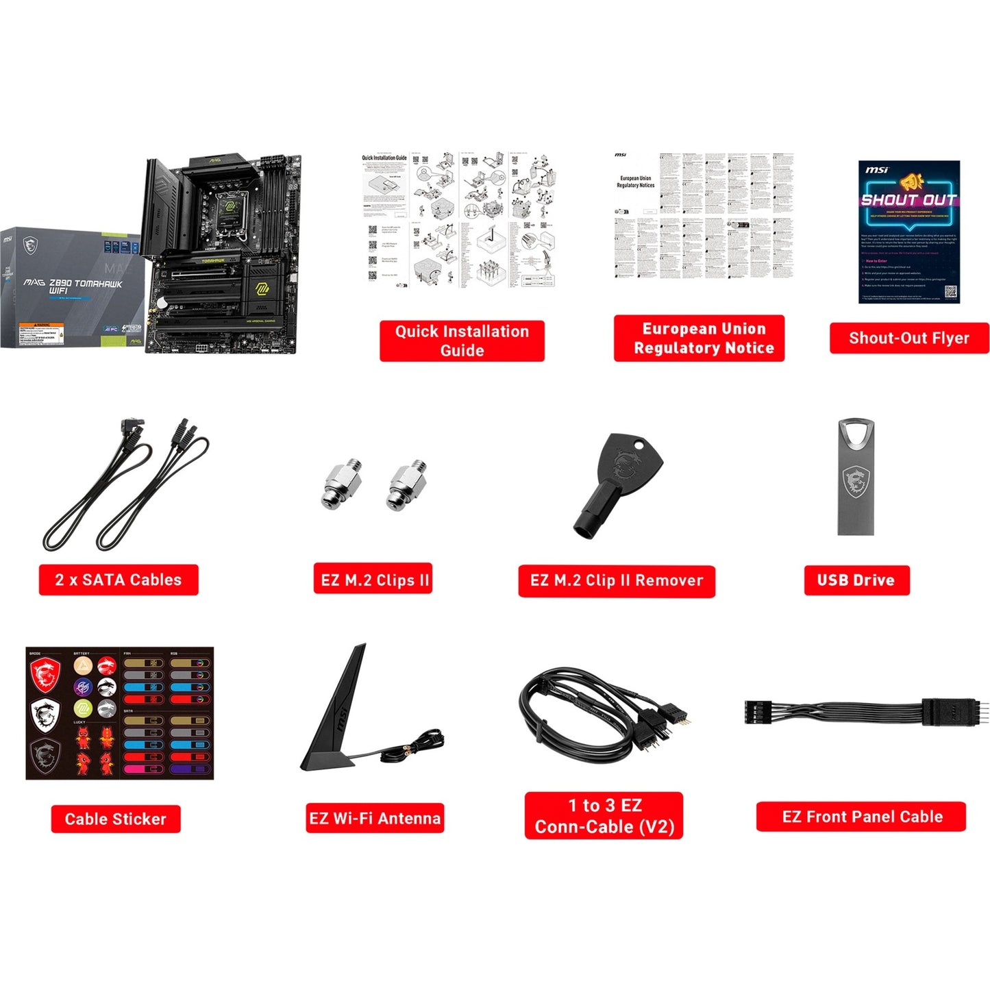 MSI mag z890 tomahawk wifi socket 1851 moederbord (zwart geel, raid, 5gb-lan, wi-fi 7, bt, sound, atx)