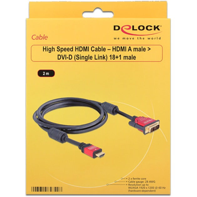 DeLOCK high speed hdmi a (male) > dvi (male) adapter (zwart, 2 meter)