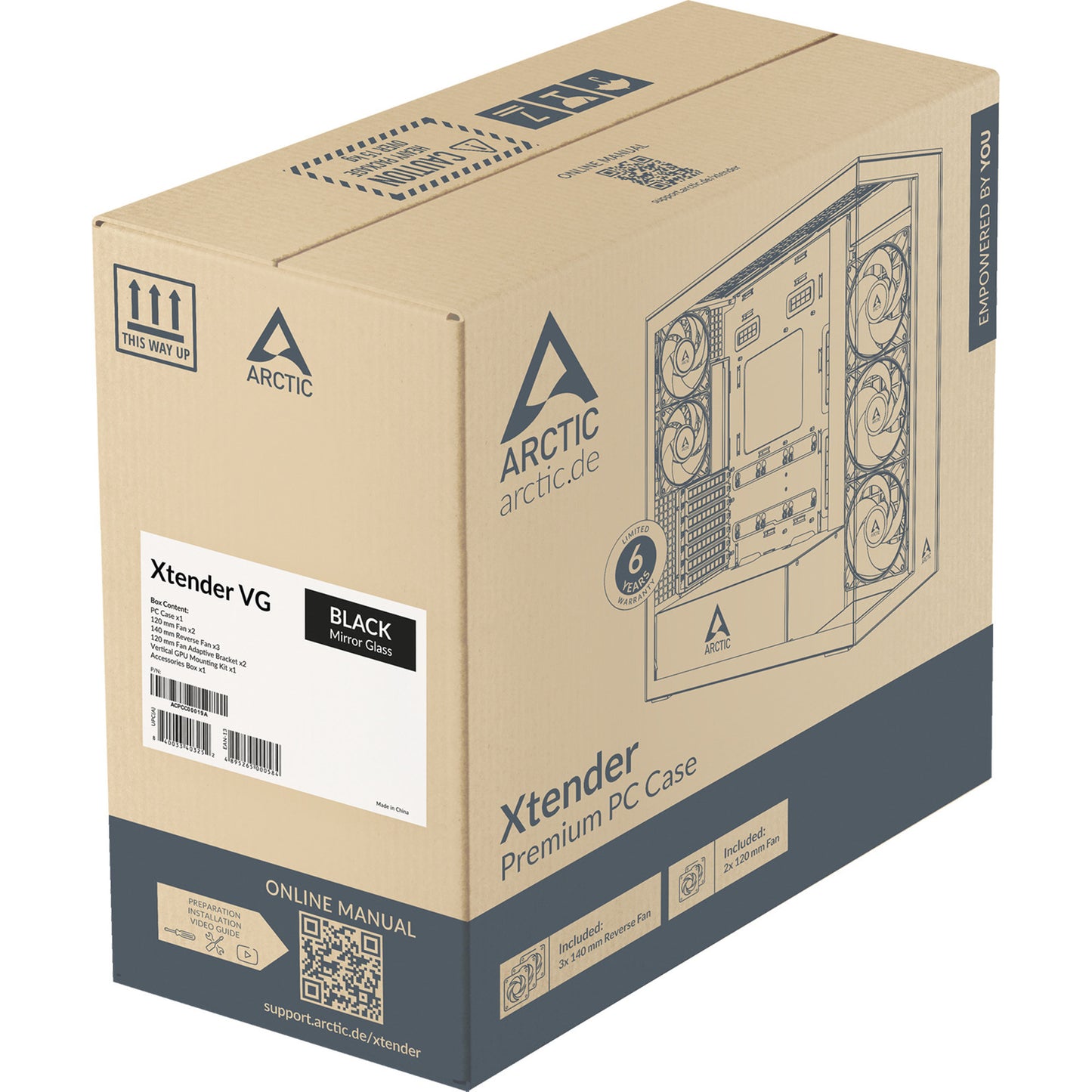 ARCTIC xtender vg midi tower behuizing (zwart | 2x usb-a | 1x usb-c | rgb | tempered glass)