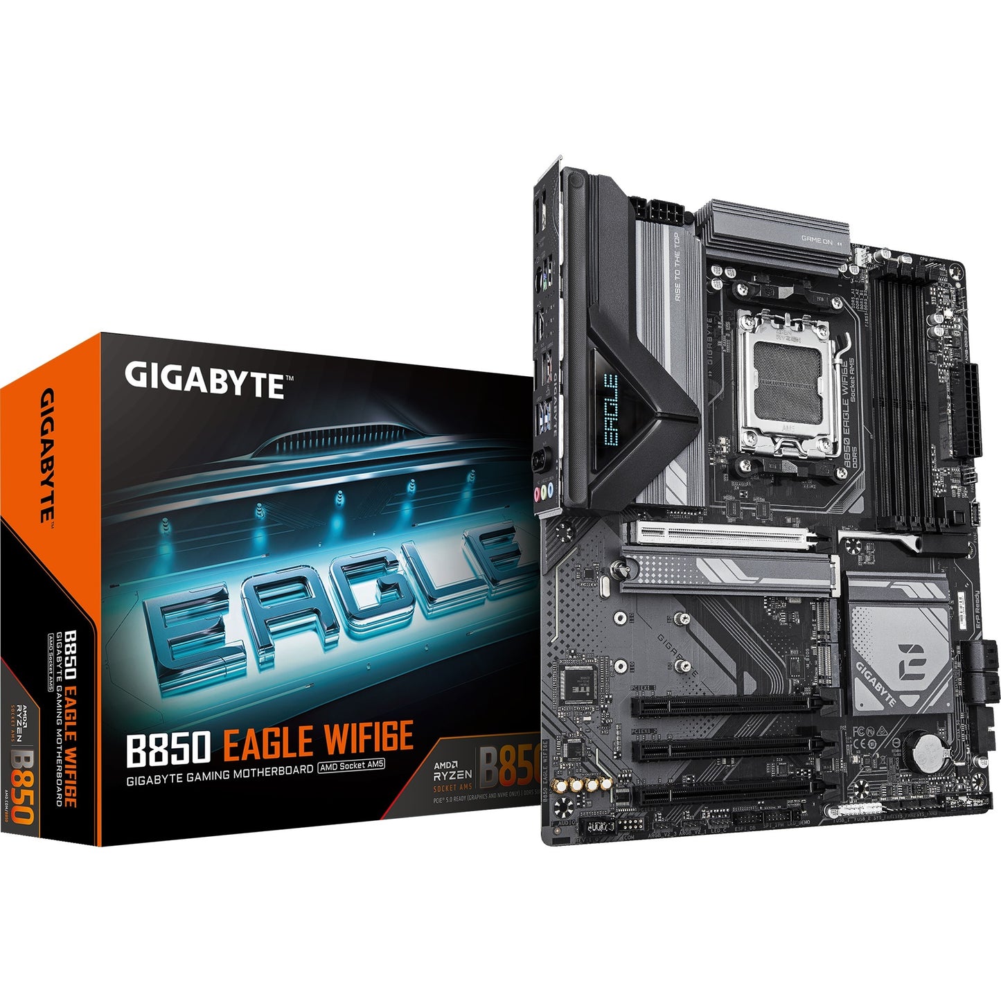 GIGABYTE b850 eagle wifi6e socket am5 moederbord (zwart grijs, raid, gb-lan, wi-fi 6e, bt, sound, atx)