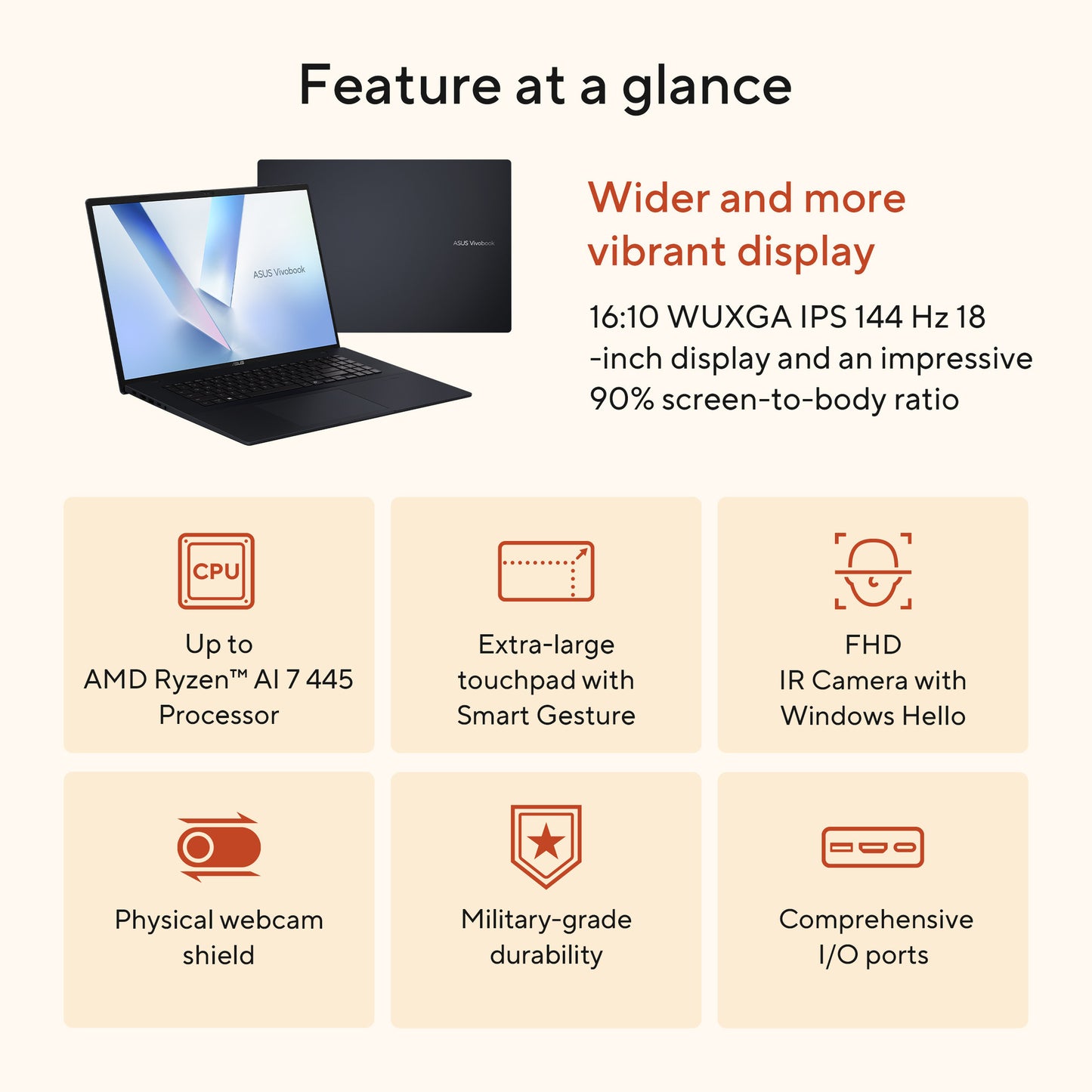ASUS vivobook 18 m1807ga-s8004w 18 laptop (blauw | ryzen 7 445 | radeon 840m | 32 gb | 1 tb ssd)