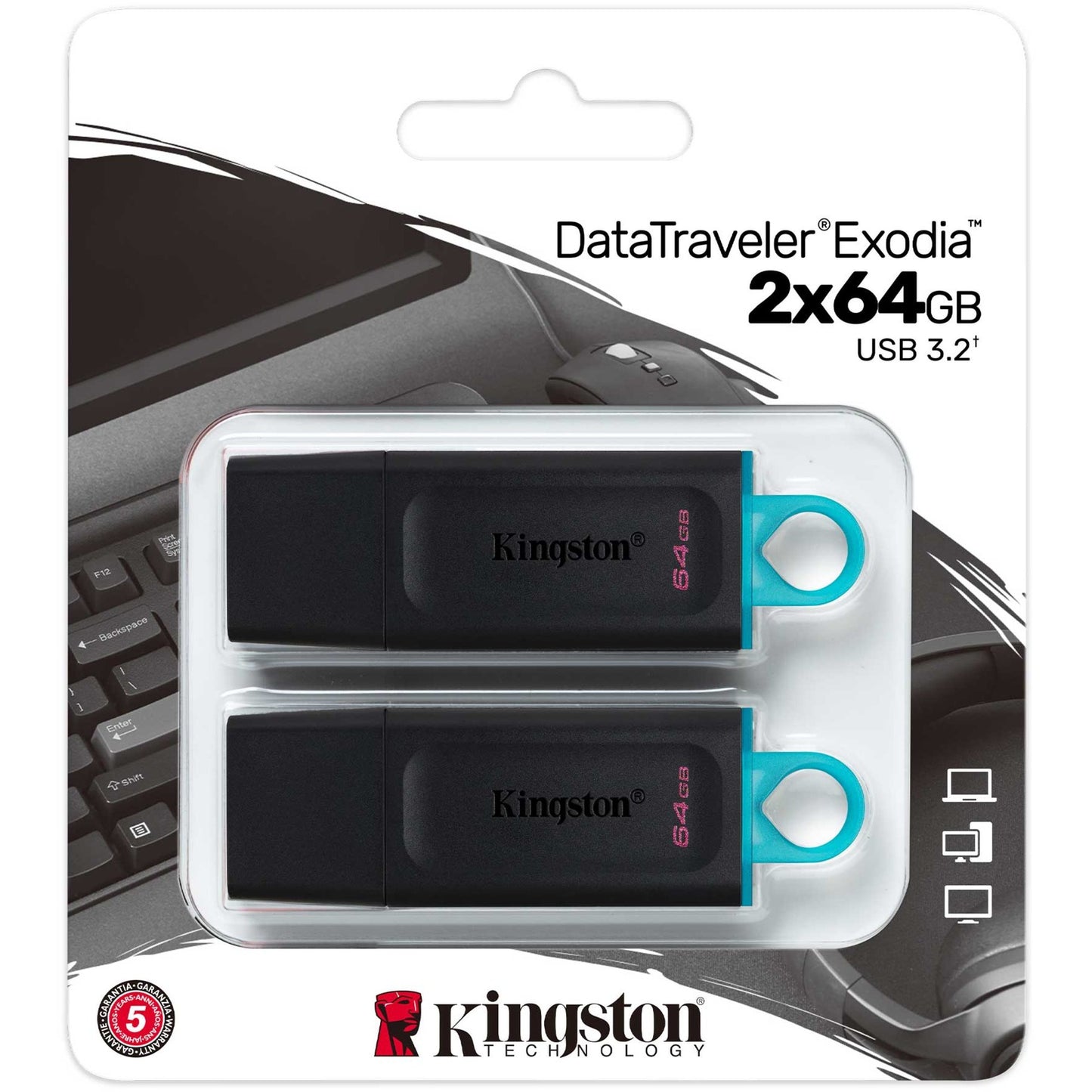 Kingston datatraveler exodia 64 gb 2 pack usb-stick (zwart turquoise, 2 stuks, dtx 64gb-2p)