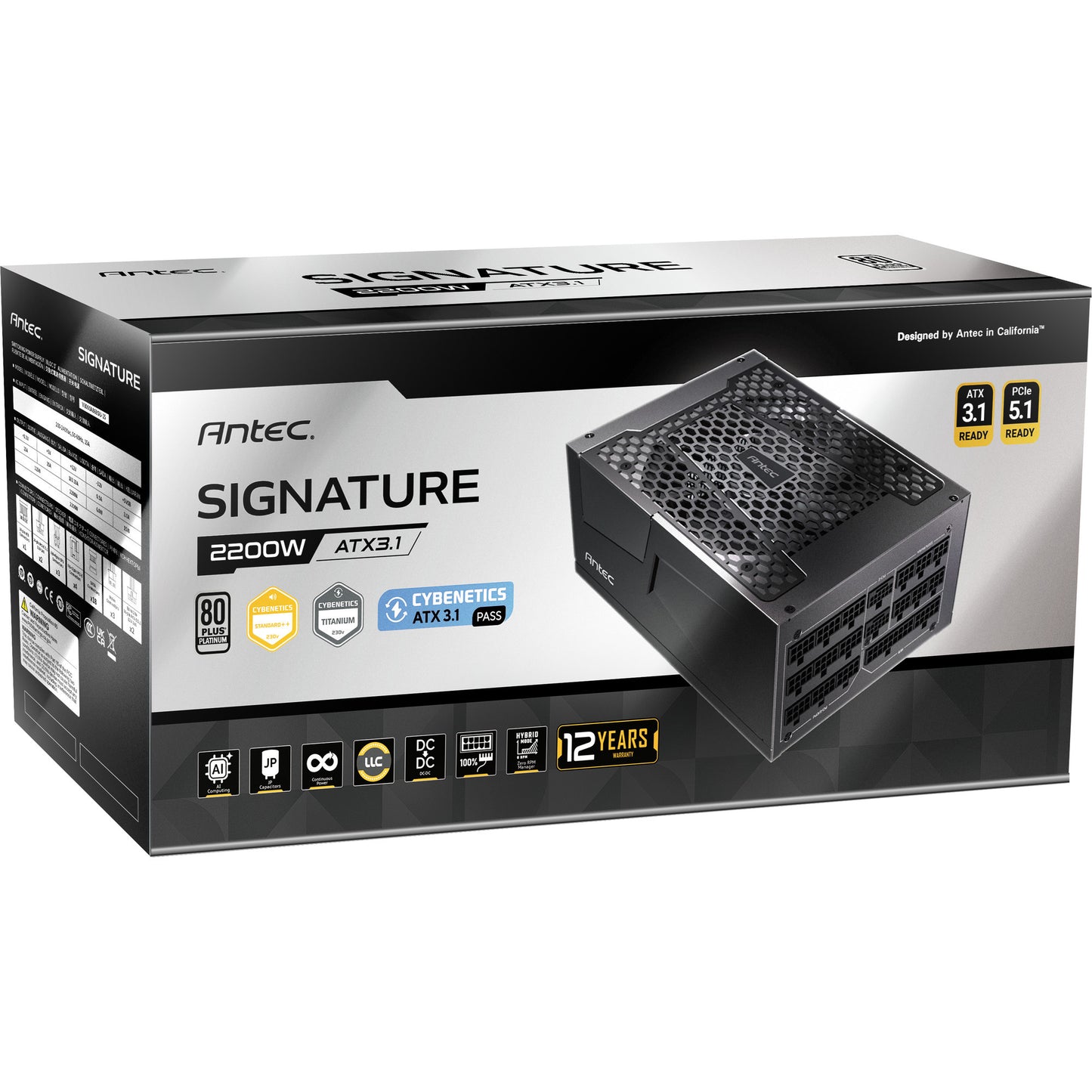 Antec signature 2200 platinum atx3.1 modulaire 2200 watt voeding (zwart, 2x 12v-2x6, 6x pcie)