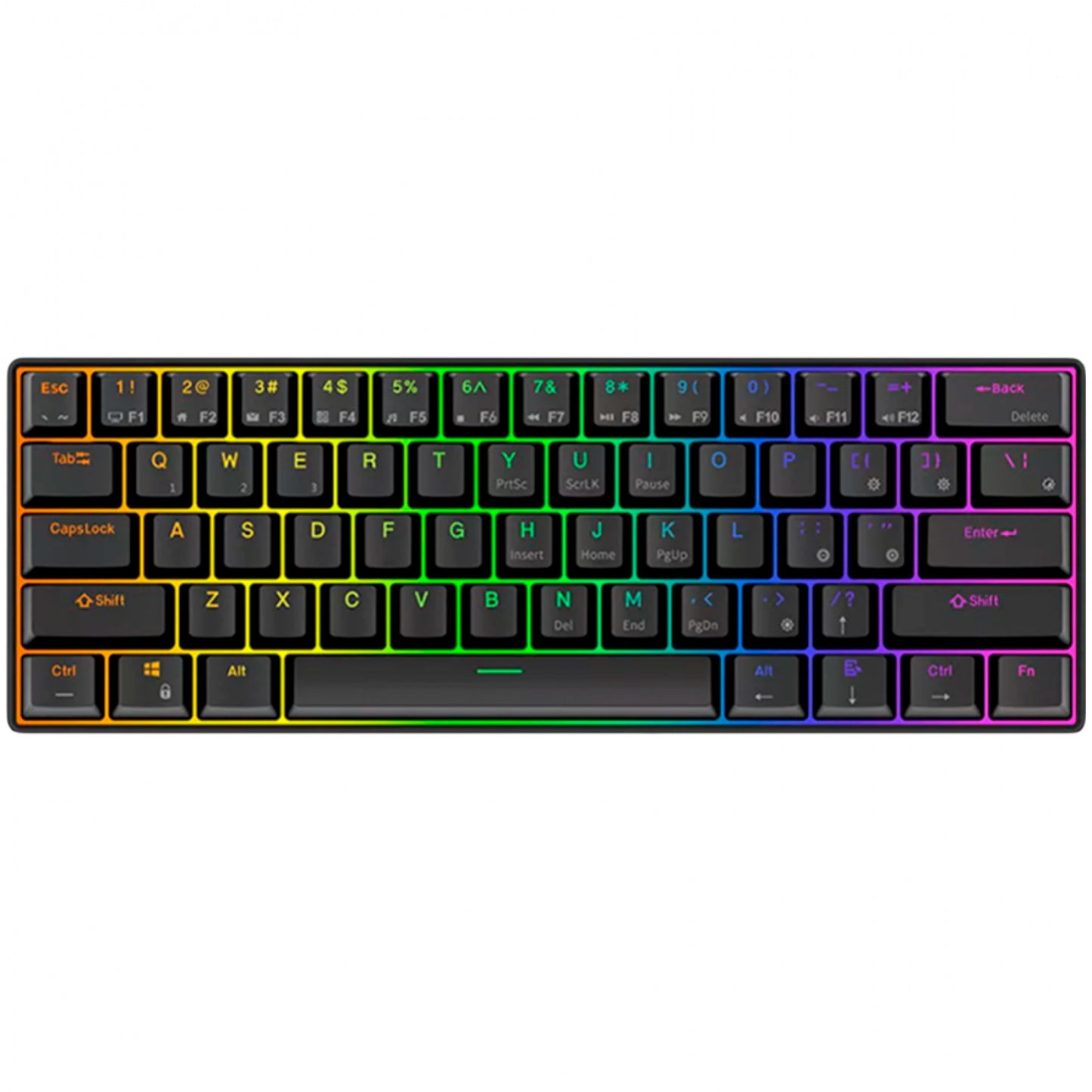 Royal Kludge RK61 draadloos mechanisch toetsenbord (Zwart, US lay-out (QWERTY), 60%, Brown switch, RGB, Hot swap, 2.4 GHz | USB-C | Bluetooth)