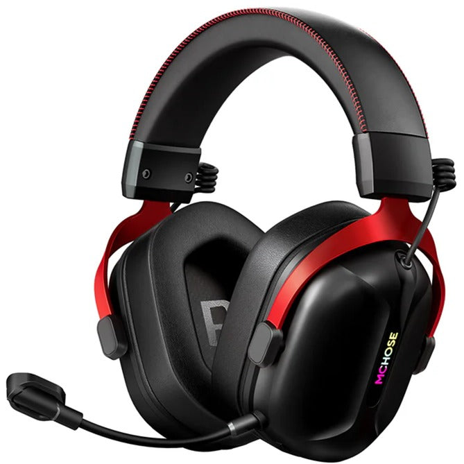 MCHOSE S9 Wireless Tri-Mode over-ear gaming headset (Zwart rood, PC laptop Playstation Switch Smartphone, 2.4G Bluetooth 3.5mm)