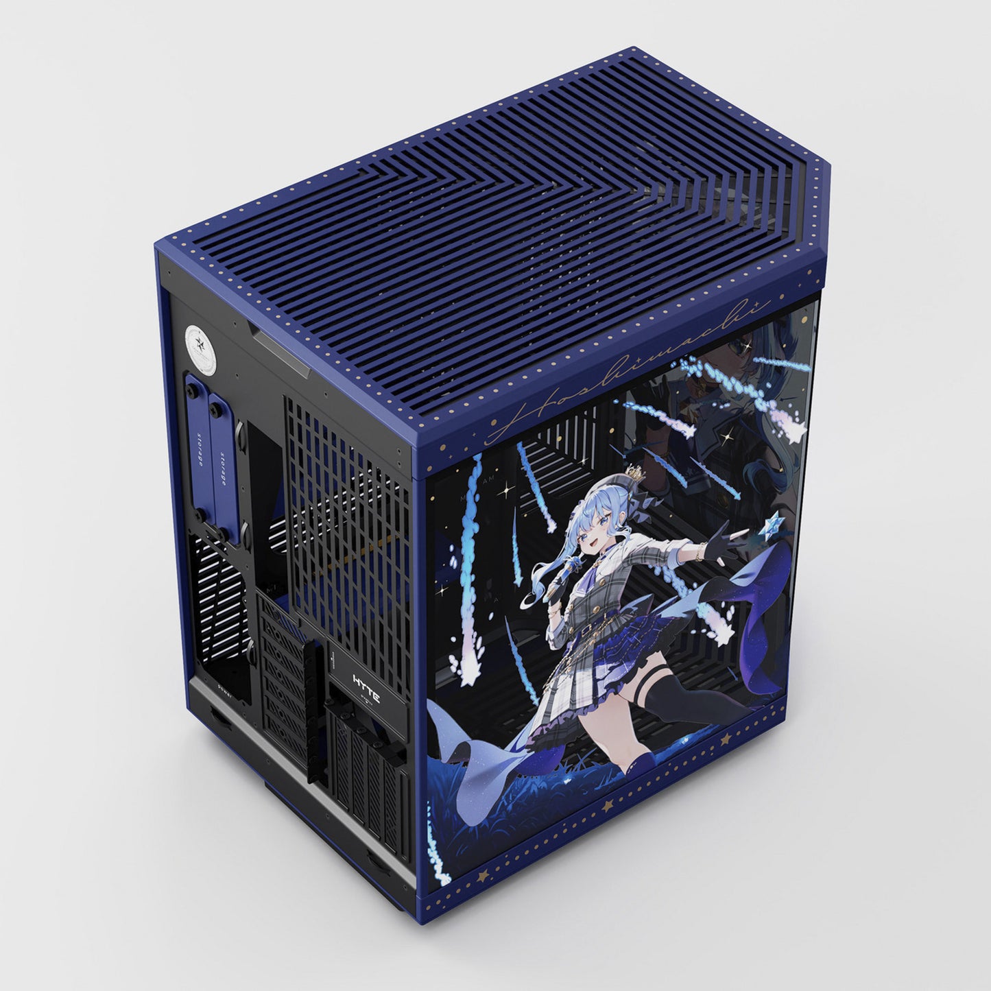 HYTE hoshimachi suisei y70 midi tower behuizing (blauw | 2x usb-a | 1x usb-c | tempered glass)