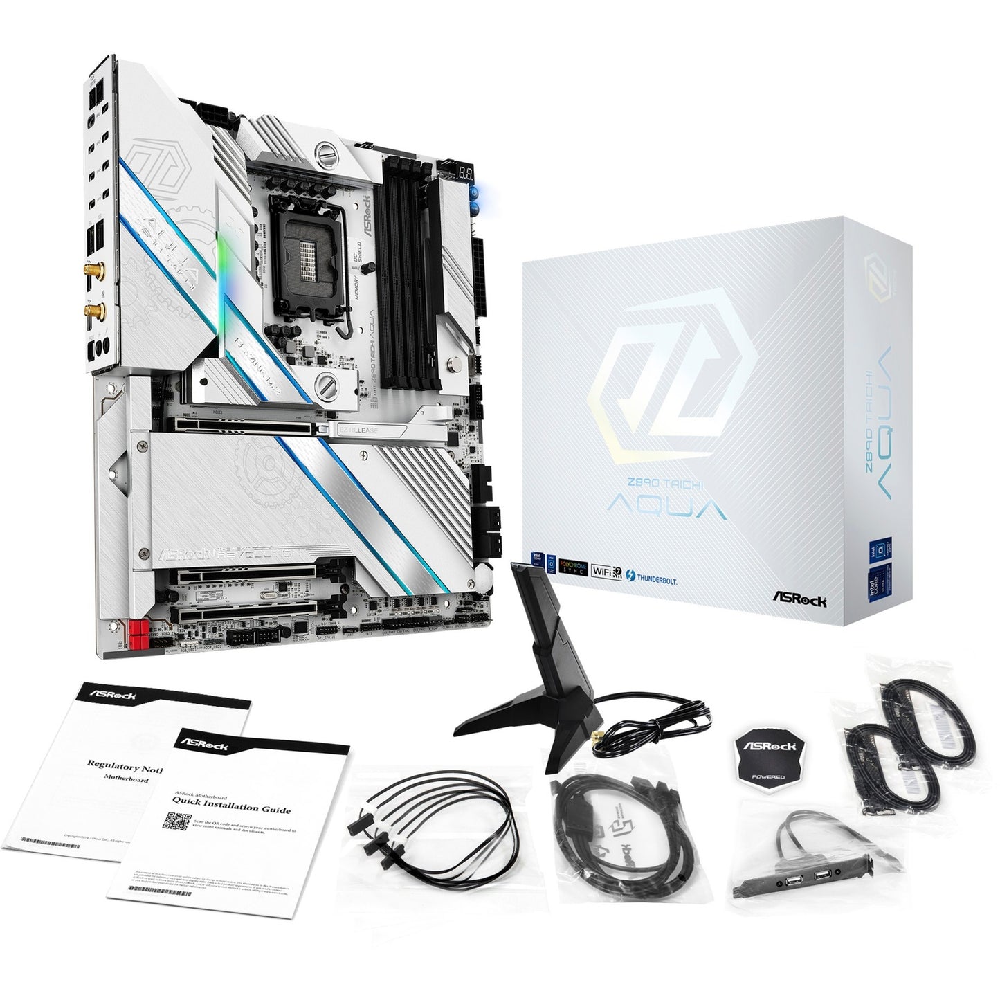 ASRock z890 taichi aqua socket 1851 moederbord (zwart, raid, 10gb-lan, 5gb-lan, wi-fi 7, bt, sound, e-atx)