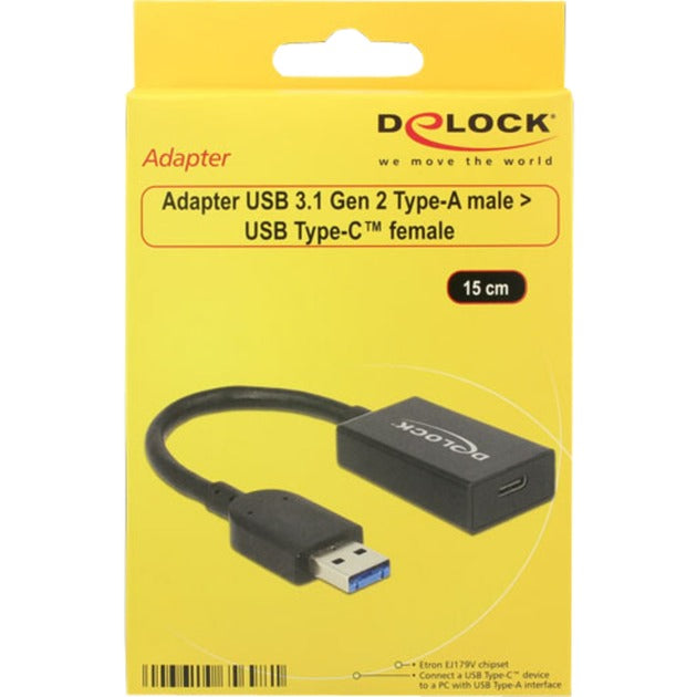 DeLOCK converter usb-a 3.1 > usb-c adapter (zwart, 0,15 meter)