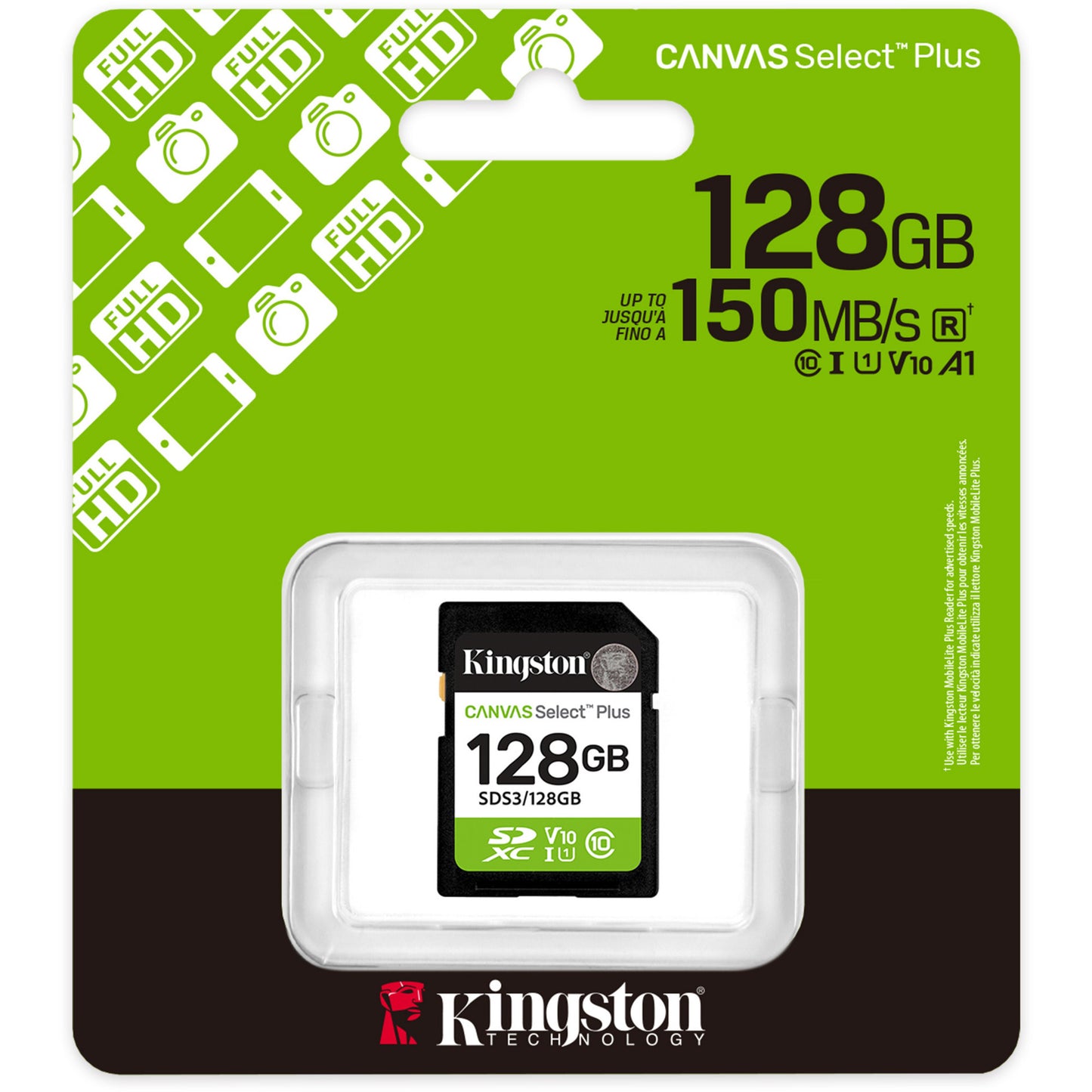 Kingston canvas select plus 128 gb sdxc geheugenkaart (uhs-i u1, class 10, v10)