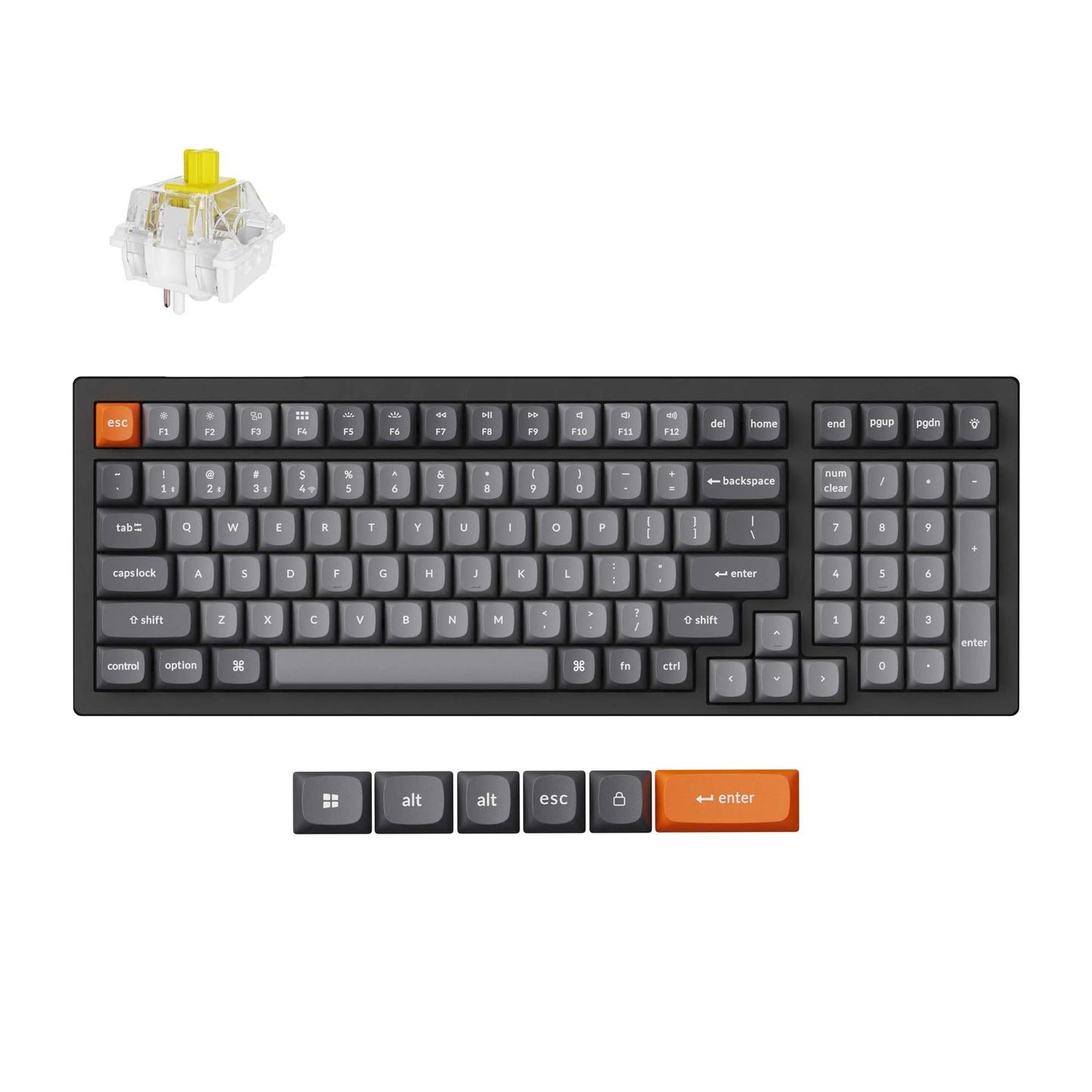 Keychron k4 max-h4 rgb mechanisch toetsenbord (zwart, us lay-out (qwerty), super banana, 96%, rgb, double-shot pbt keycaps, hot swap, bluetooth | usb-c | 2.4 ghz)