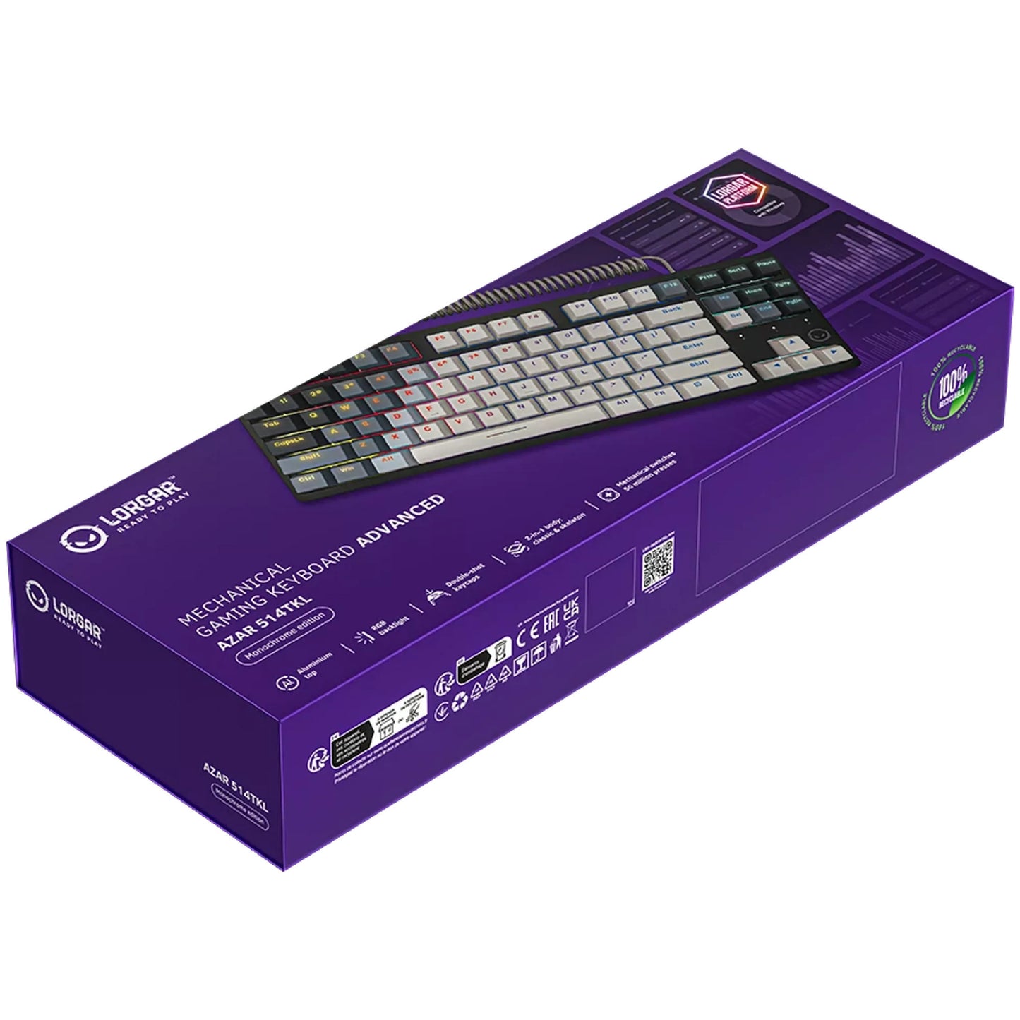 LORGAR azar 514tkl rgb mechanisch gaming toetsenbord (wit, us lay-out (qwerty), logar dream, 80% (tkl), rgb)