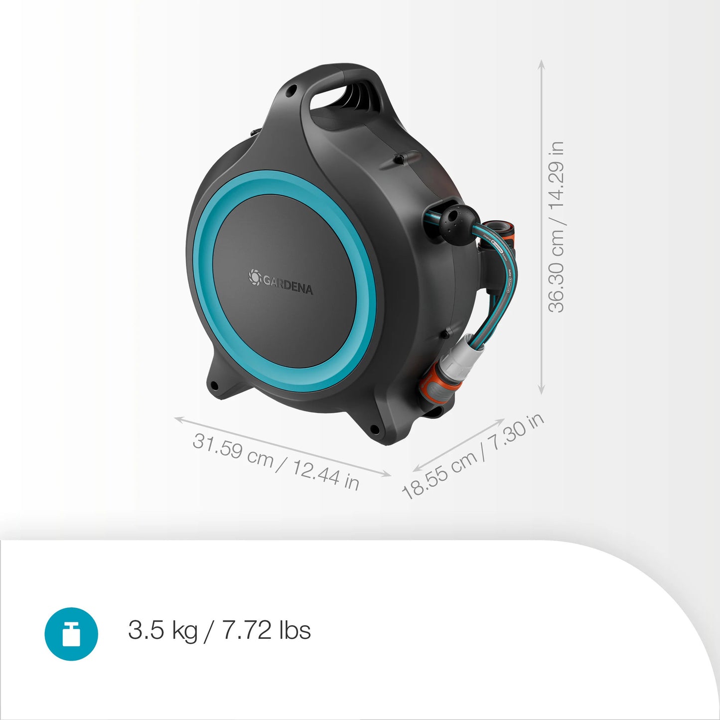GARDENA draagbare slangenbox movematic slanghaspel (grijs turquoise, 18690-20)