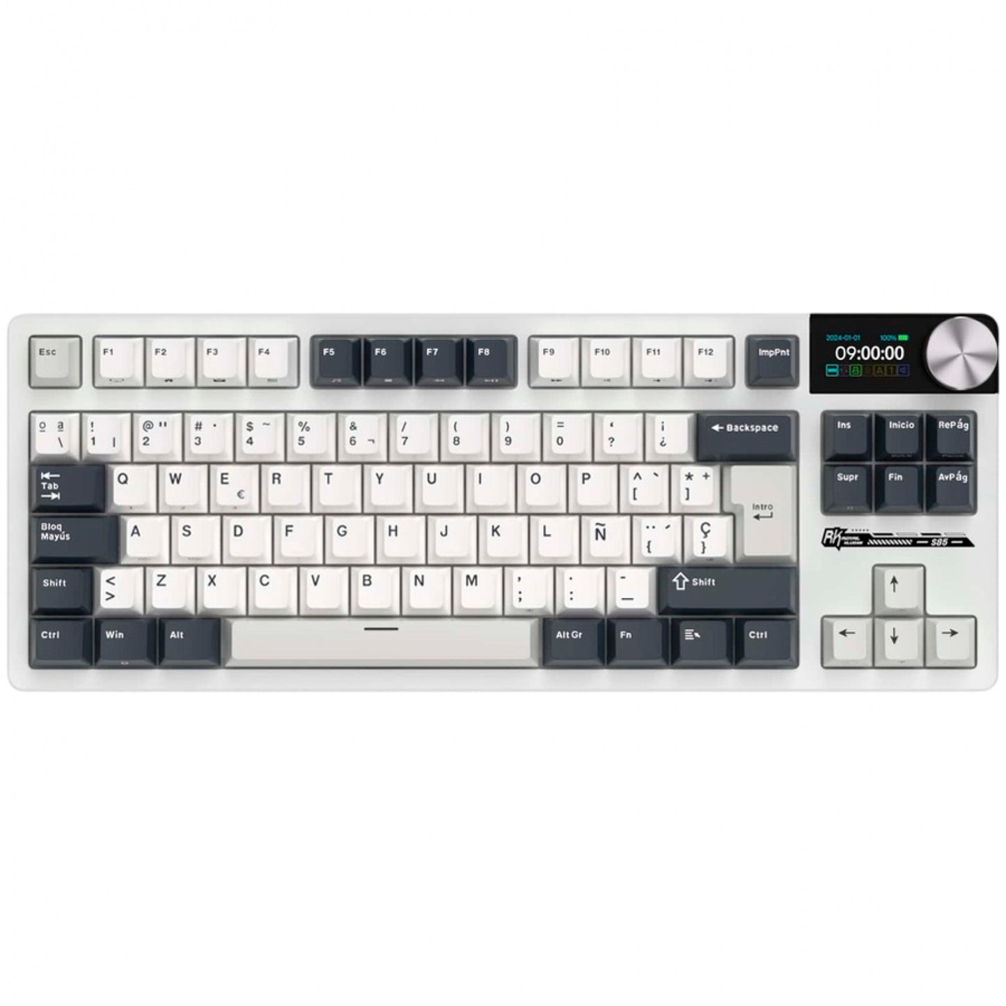 Royal Kludge S85 TKL draadloos gaming toetsenbord (US lay-out (QWERTY), 80% (TKL), White Night, Beige switch, RGB, Hot swap, 2.4 GHz | USB-C | Bluetooth)