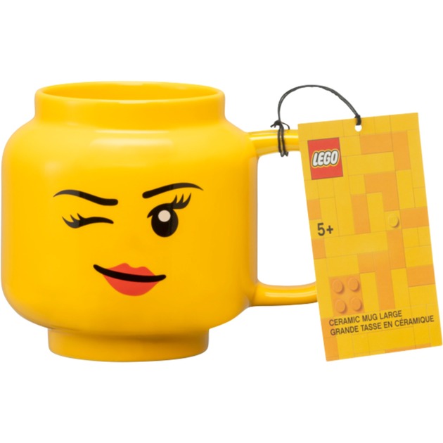 Room Copenhagen lego keramische mok - knipogend meisjeshoofd, groot (geel)