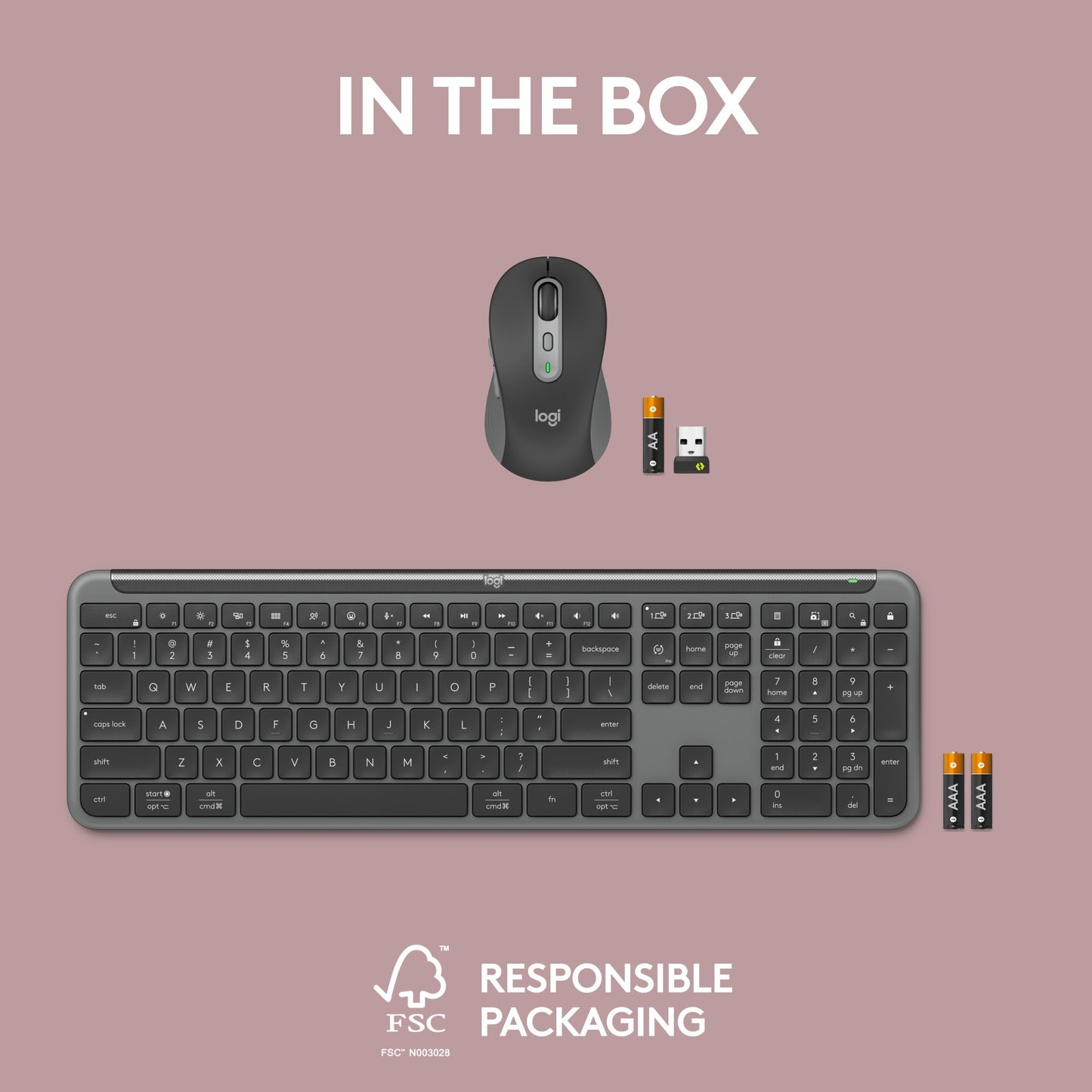 Logitech mk950 signature slim draadloze desktopset (grafiet, us-international lay-out (qwerty), 400 - 4000 dpi)
