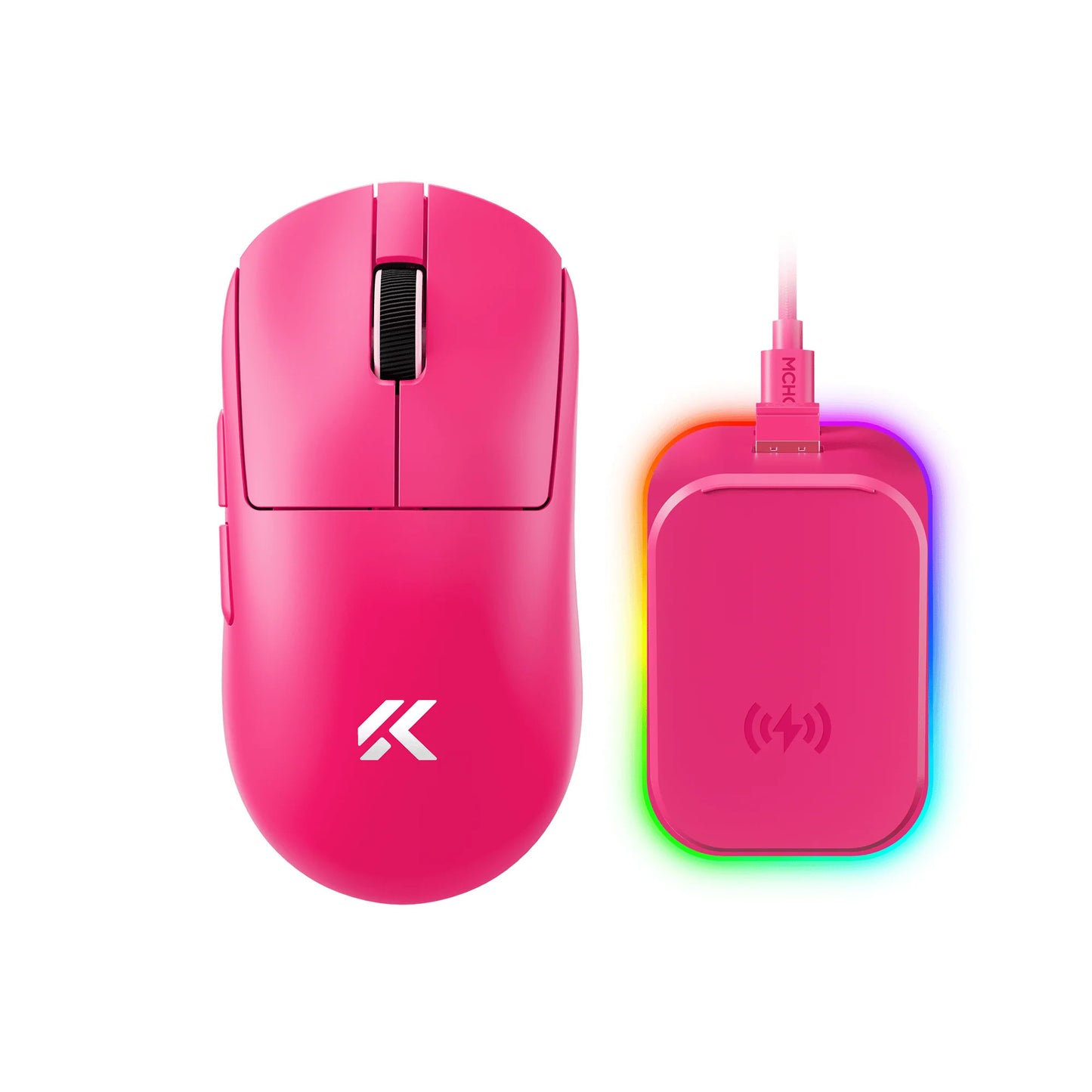 MCHOSE A7 V2 Ultra+ gaming muis (Roze, 42.000 DPI, 8K, 2.4 GHz Bluetooth USB-C)