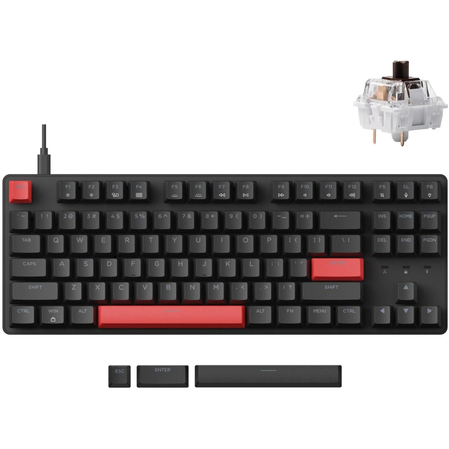 Lemokey X1-A3 mechanisch toetsenbord (Zwart, US lay-out (QWERTY), Keychron Mechanical Brown, 80% (TKL), Rode leds, Double-shot ABS)