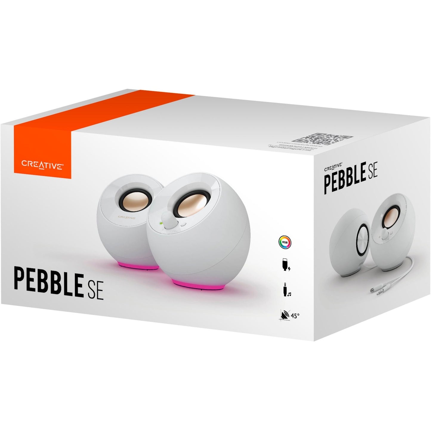 Creative pebble se pc-luidspreker (wit, bluetooth, usb-c, aux, rgb)