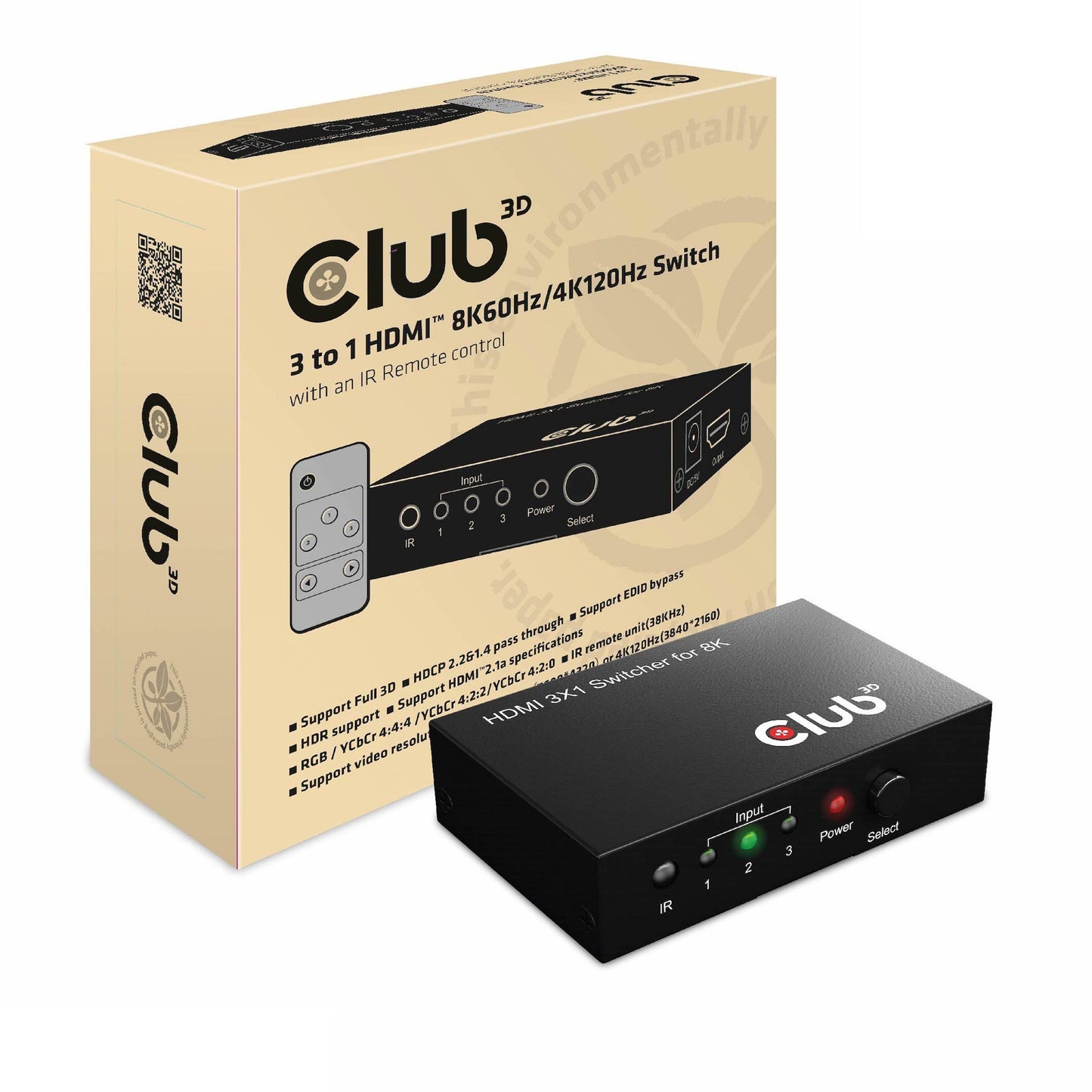Club 3D 3 - 1 hdmi switch 8k 60hz 4k 120hz (zwart)