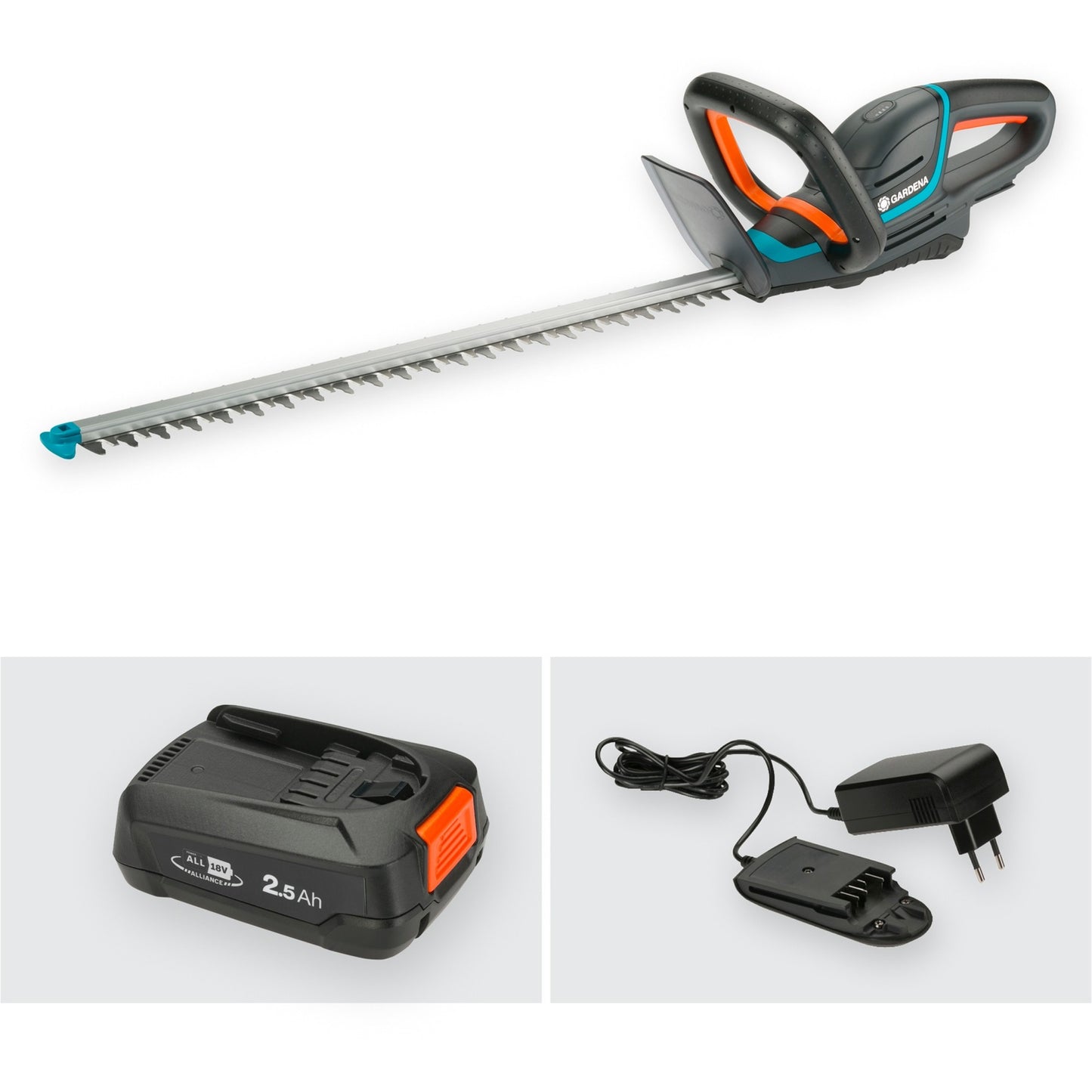 GARDENA accu heggenschaar comfortcut 60 18v p4a set (grijs turquoise, 14731-20, accu inbegrepen)