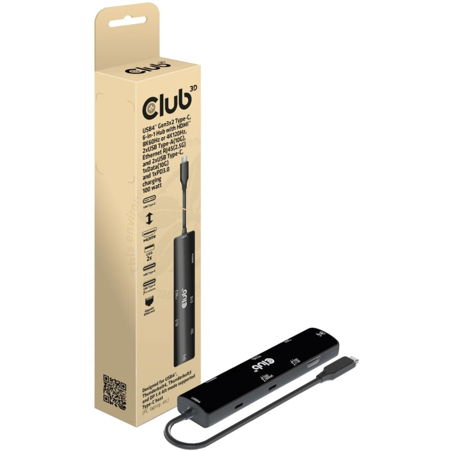 Club 3D usb4 gen3x2 type-c, 6-in-1 dockingstation (zwart, csv-1599)