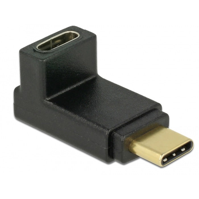 DeLOCK usb 10gbps (usb 3.1 gen 2) usb-c (male) naar usb-c (female) haaks (omhoog omlaag) adapter (zwart)