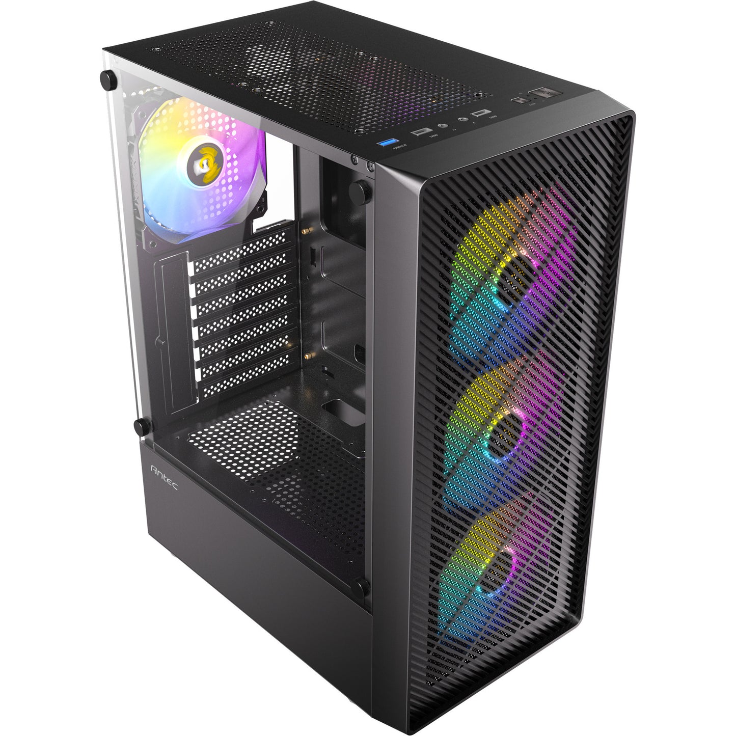 Antec ax26 rgb elite midi tower behuizing (zwart | 3x usb-a | tempered glass)