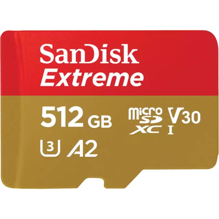 SanDisk extreme microsdxc 512 gb geheugenkaart (uhs-i u3, class 10, v30, a2, incl. adapter)