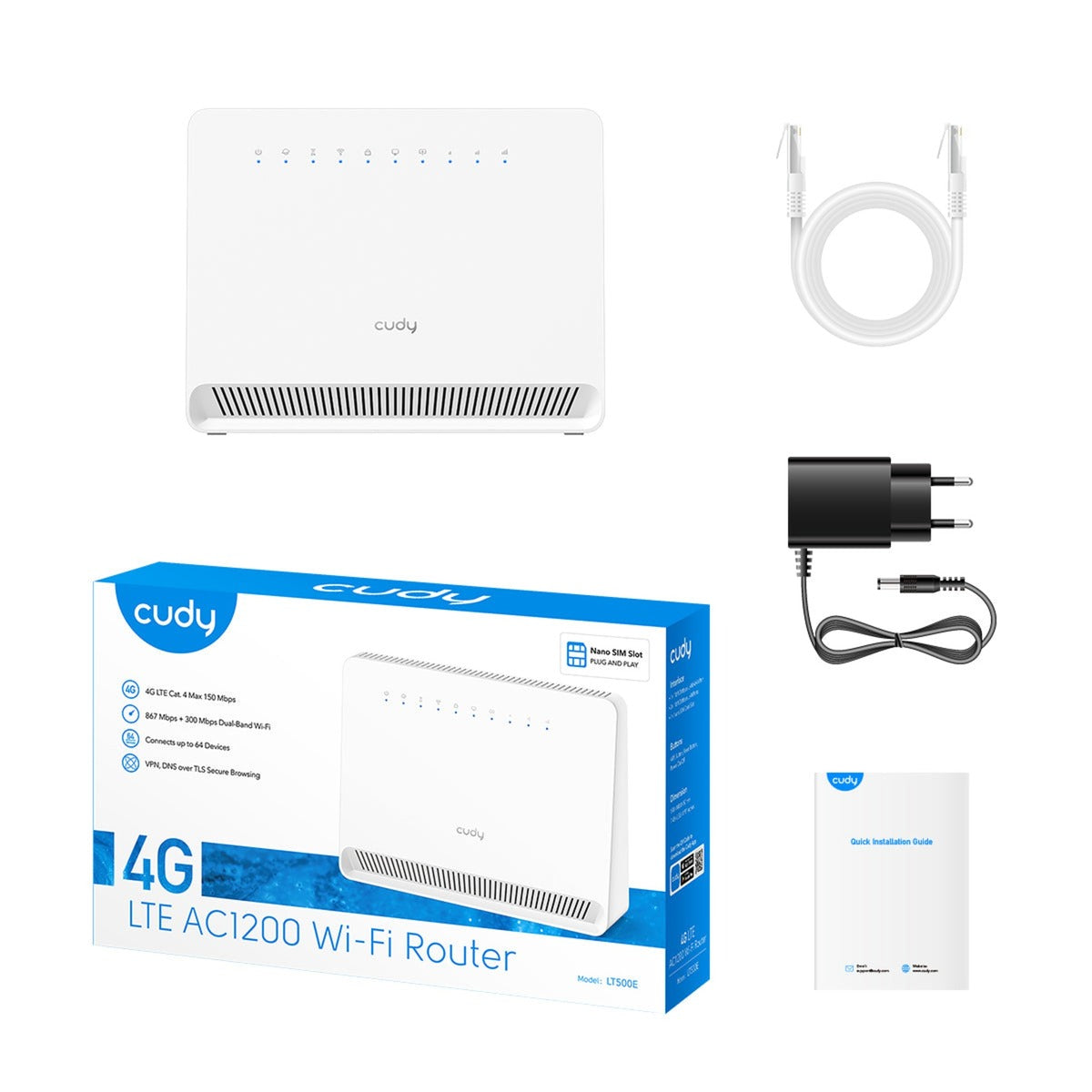 Cudy ac1200 wi-fi 4g lte-cat4 mesh router (wit, mesh, app, nano sim-slot)