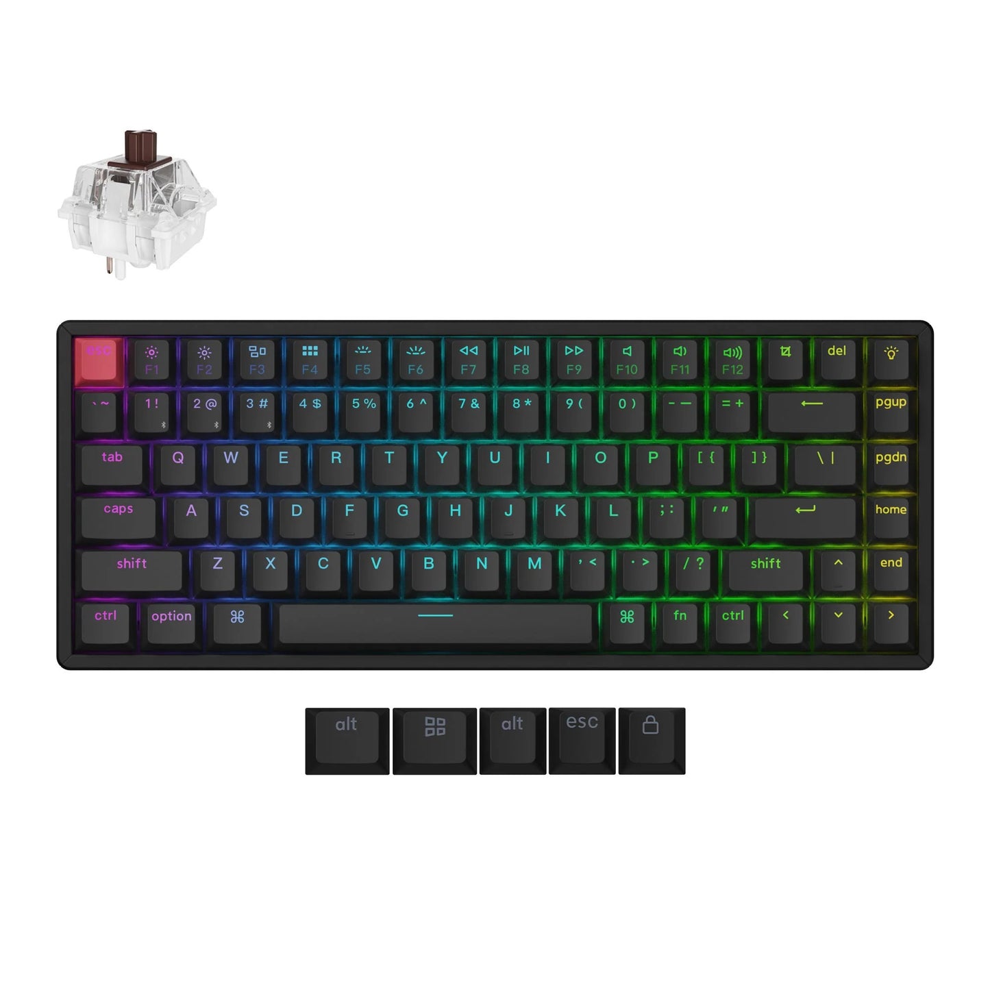 Keychron k2 qmk-c3 rgb mechanisch toetsenbord (zwart, us lay-out (qwerty), super brown, 75%, rgb, cherry double-shot pbt, bluetooth 5.2 | usb-c)