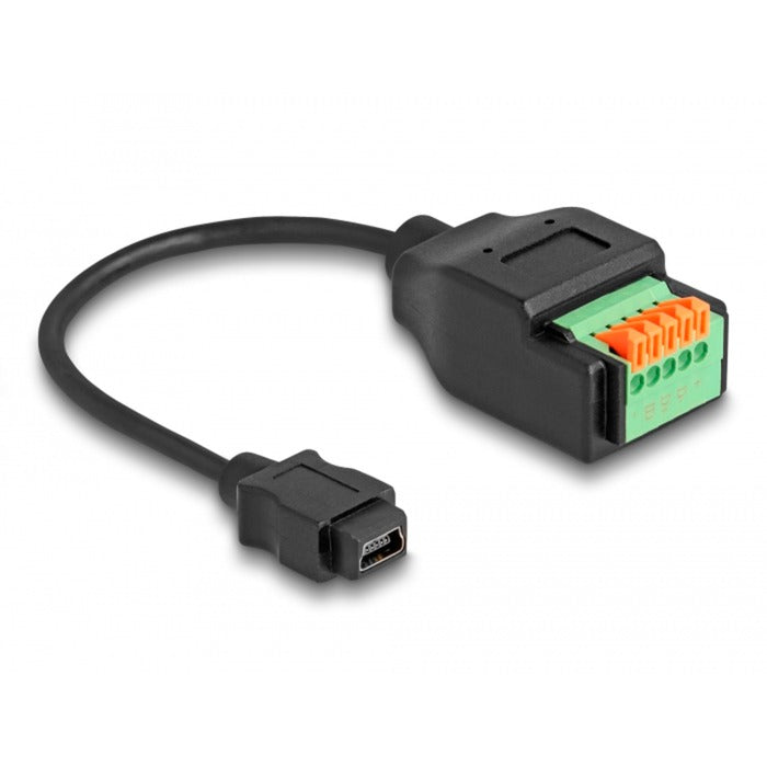 DeLOCK usb 2.0 adapter, usb 2.0 type mini-b female > 5 pin terminal block (zwart, 15cm)