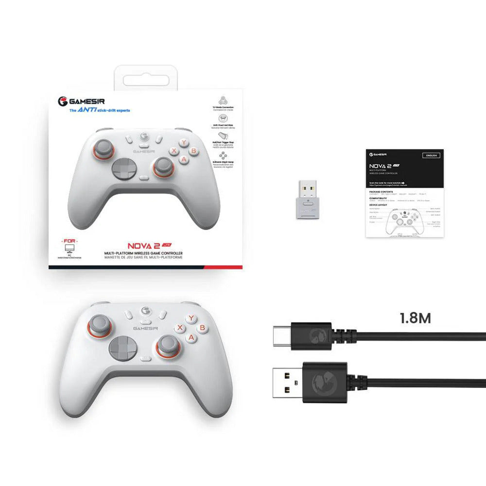 GameSir Nova 2 Lite Multiplatform Wireless Game Controller (Wit, Switch, pc, Android en iOS, Bluetooth 2.4 GHz USB)