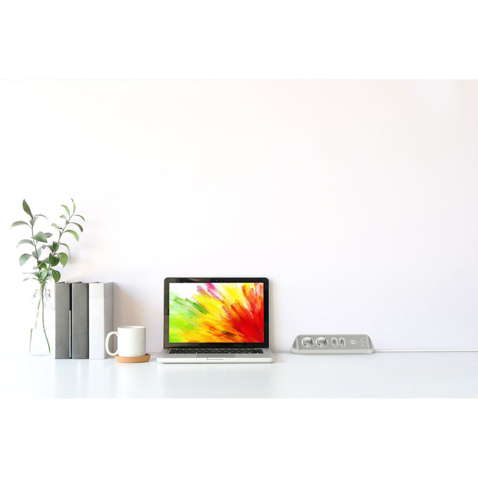 Brennenstuhl estilo hoekstekkerdoos 4-voudig stekkerdoos (wit roestvrij staal, 2x usb)