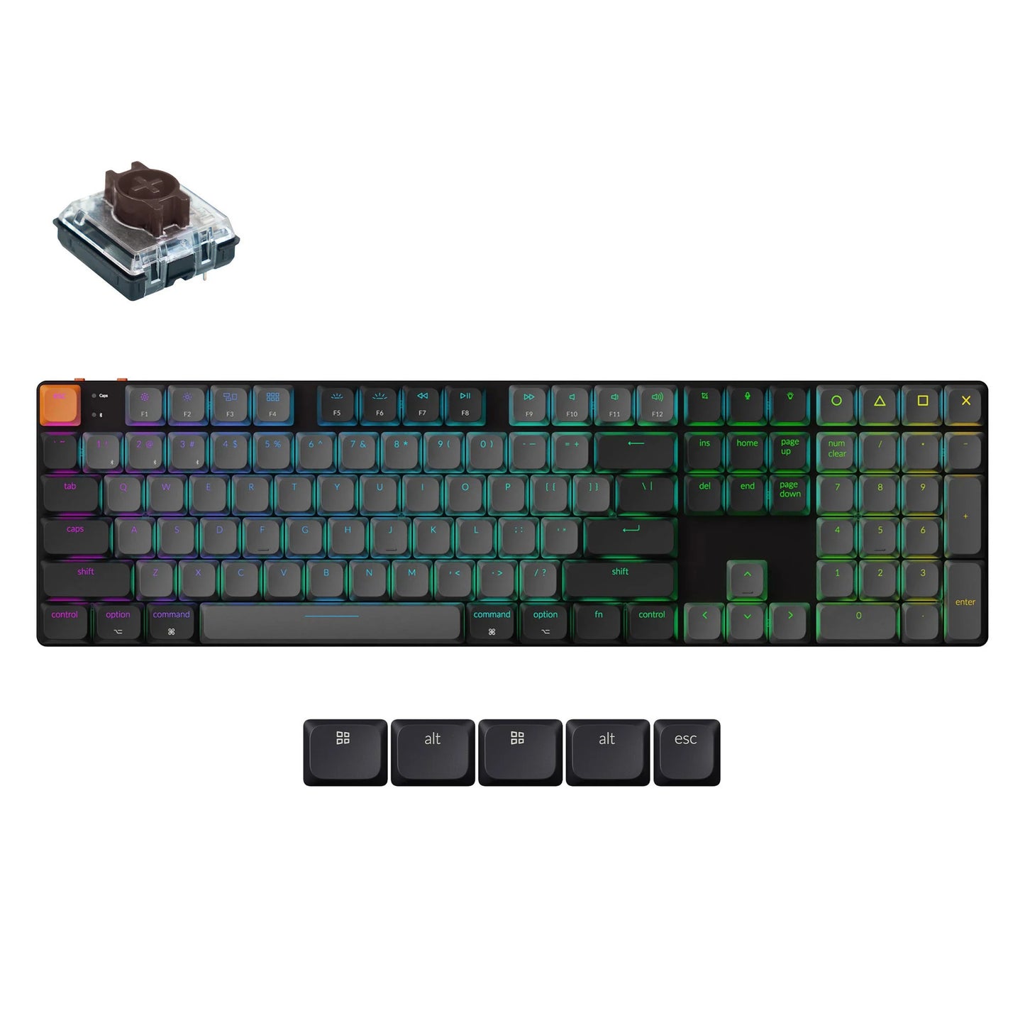 Keychron k5x-h3 mechanisch toetsenbord (zwart, us lay-out (qwerty), mechanical brown, 100%, rgb, shine-through abs keycaps, hot swap, bluetooth usb-c)