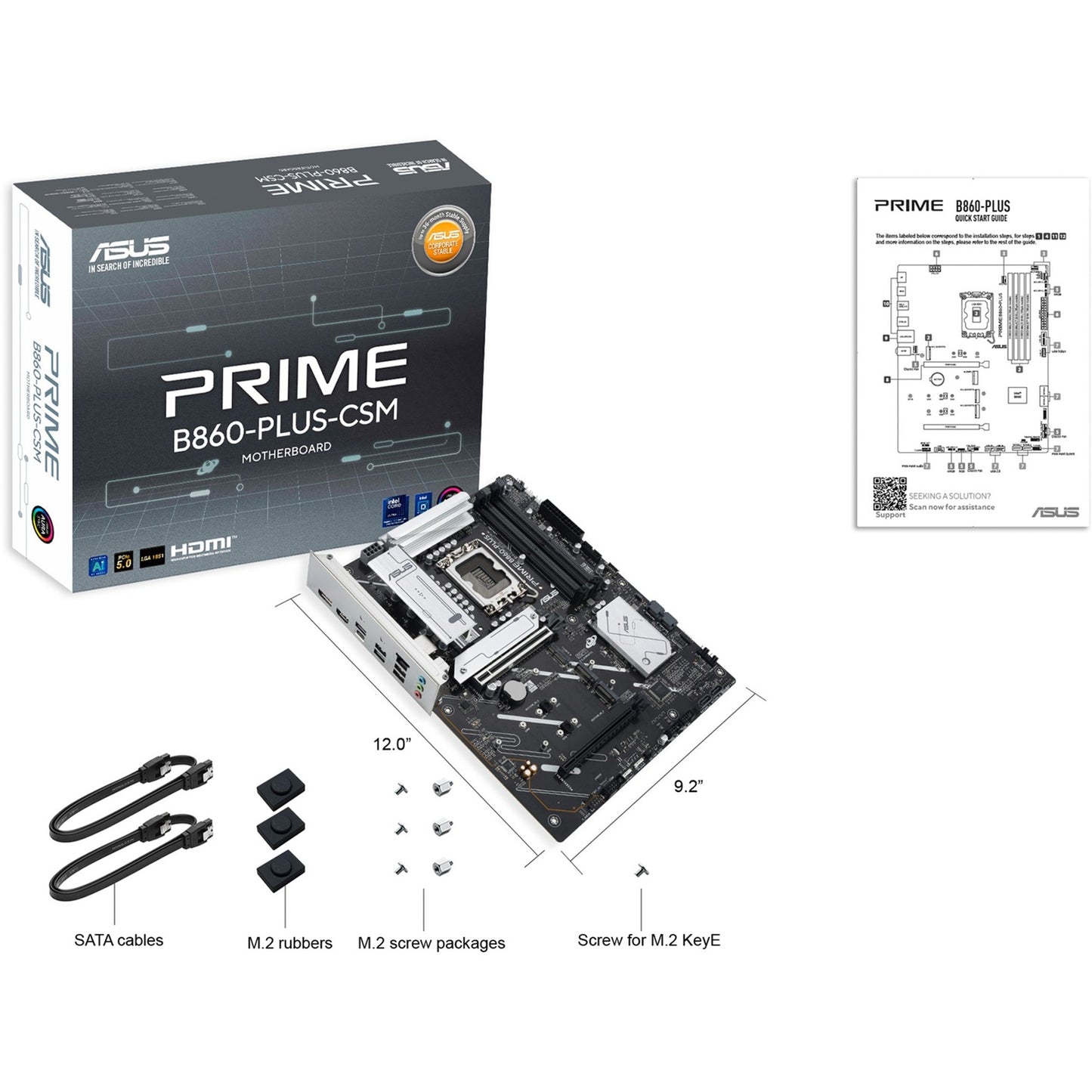 ASUS prime b860-plus-csm socket 1851 moederbord (raid, 2.5 gb-lan, sound, atx)