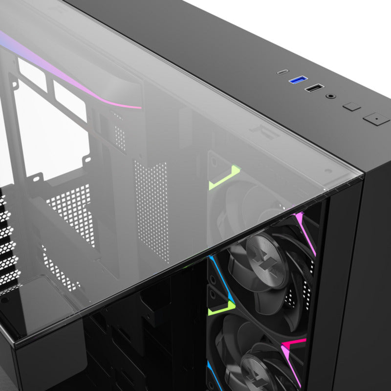 XYZ PC Gear Tesseract A-RGB midi tower behuizing (Zwart | 2x USB-A | 1x USB-C | RGB | Tempered Glass)