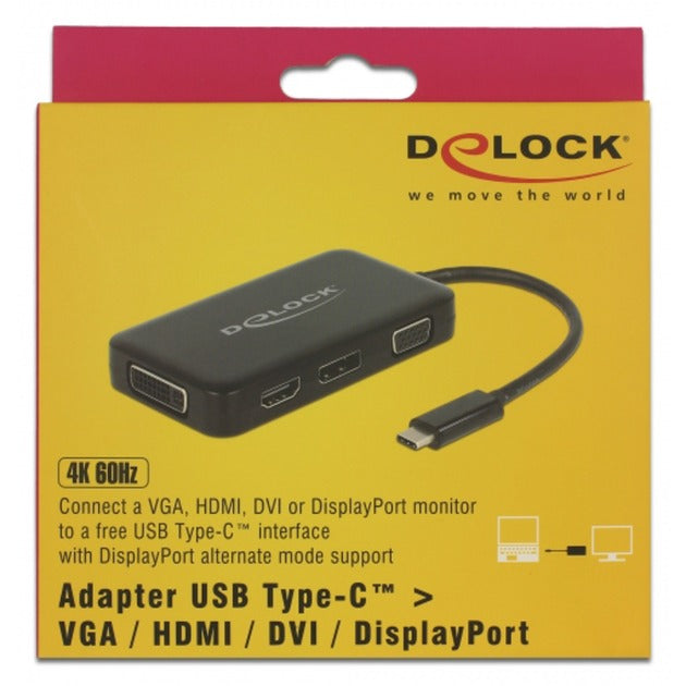 DeLOCK usb-c > vga hdmi dvi displayport adapter (zwart, 0,15 meter)