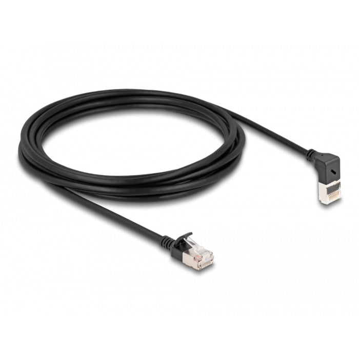 DeLOCK rj45 network cable cat.6a s ftp slim 90° upwards angled straight 3 m kabel (zwart)