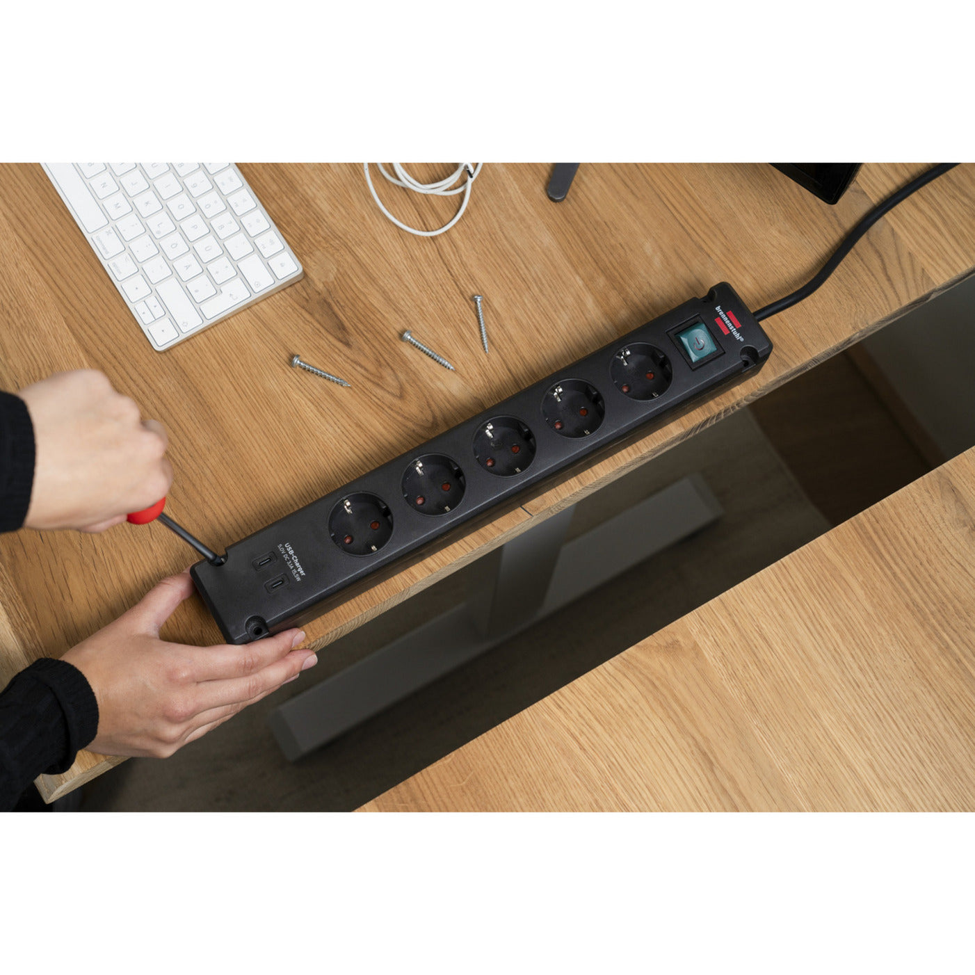 Brennenstuhl bremounta stekkerdoos 5-voudig met 2 usb c-laadcontactdozen stekkerdoos (zwart, 2x usb c)