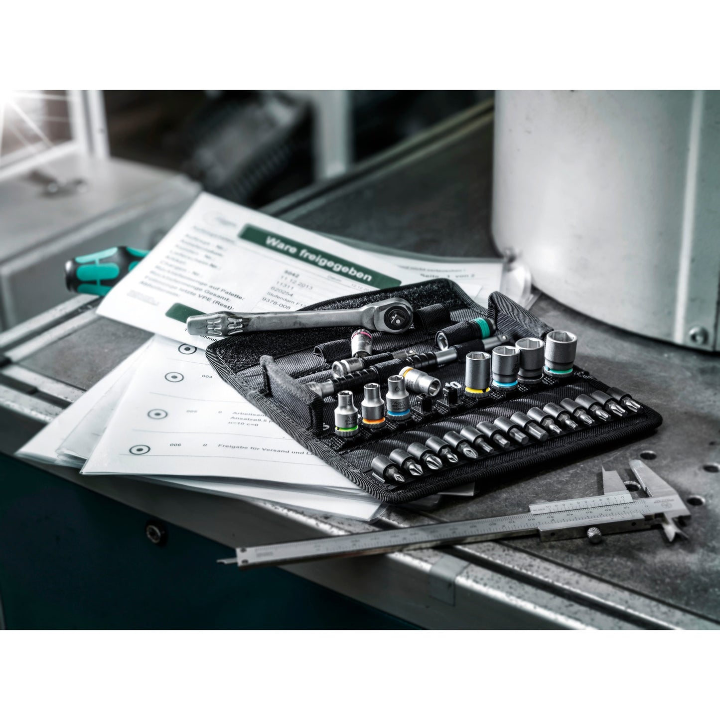Wera 8100 sa 10 zyklop metalen ratelset, 1 4 gereedschapsset (zwart groen, 28-delige, volledig metalen ratel met vierkantaandrijving)