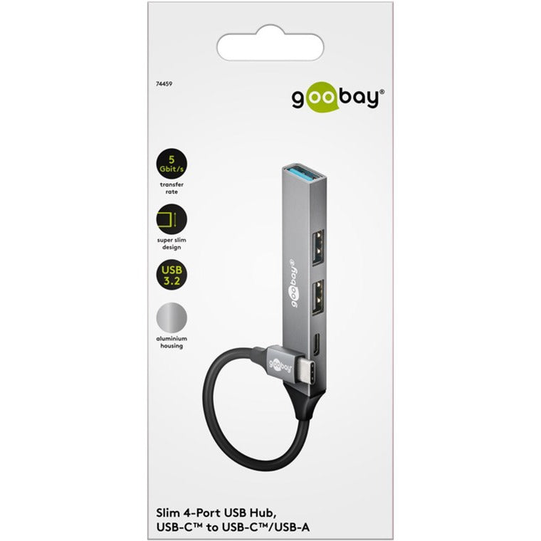 Goobay slanke usb-hub met 4 poorten, usb-c naar usb-c usb-a, 5 gbit s (lichtgrijs)
