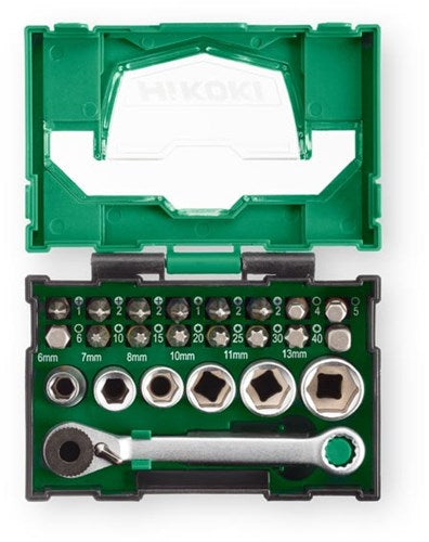 Hikoki Accessoires bit box 24 pcs (box 1) - bitset en doppenset met ratel - 40030020