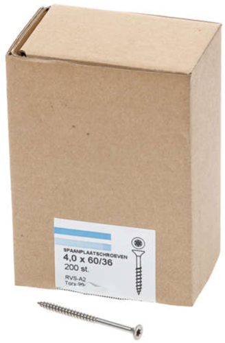 Hoenderdaal Fasteners Hoenderdaal spaanplaatschroef rvs-a2 platkop deeldraad torx tx20 4.0x60 35 | 200 stuks - 0206.30.26001