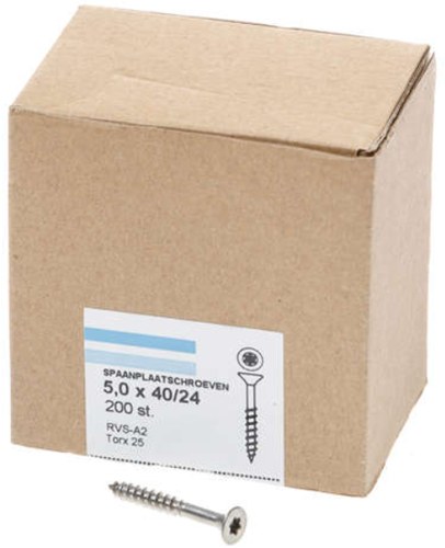Hoenderdaal Fasteners Hoenderdaal spaanplaatschroef rvs-a2 platkop deeldraad torx tx25 5.0x40 24 | 200 stuks - 0206.30.41601